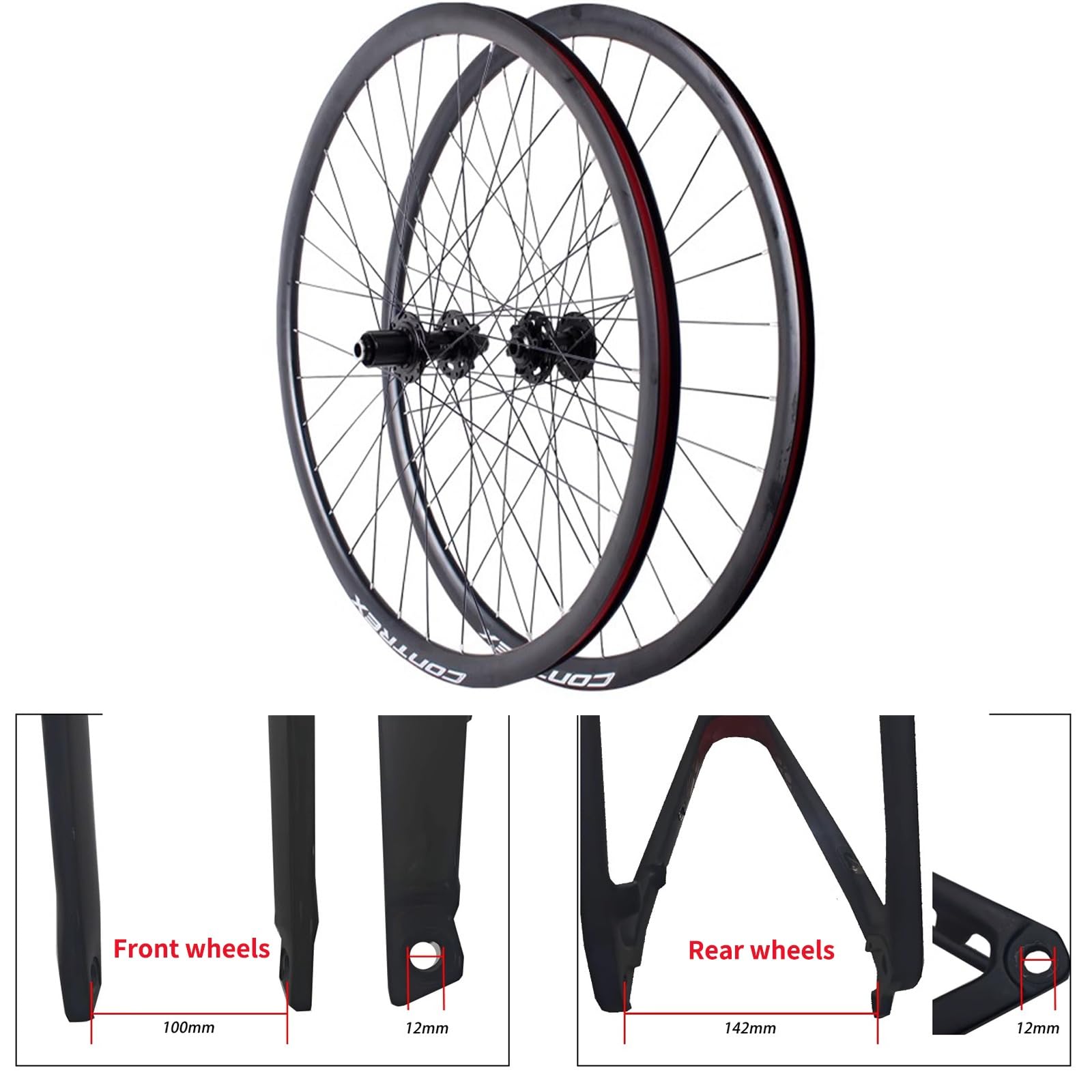 Zestaw kół do roweru szosowego 700C, felga dwuwarstwowa ze stopu aluminium, hamulce tarczowe, 100 mm / 142 mm oś wtykowa przednia i tylna 32 szprychy, 8/9/10/11/12-biegowa kaseta