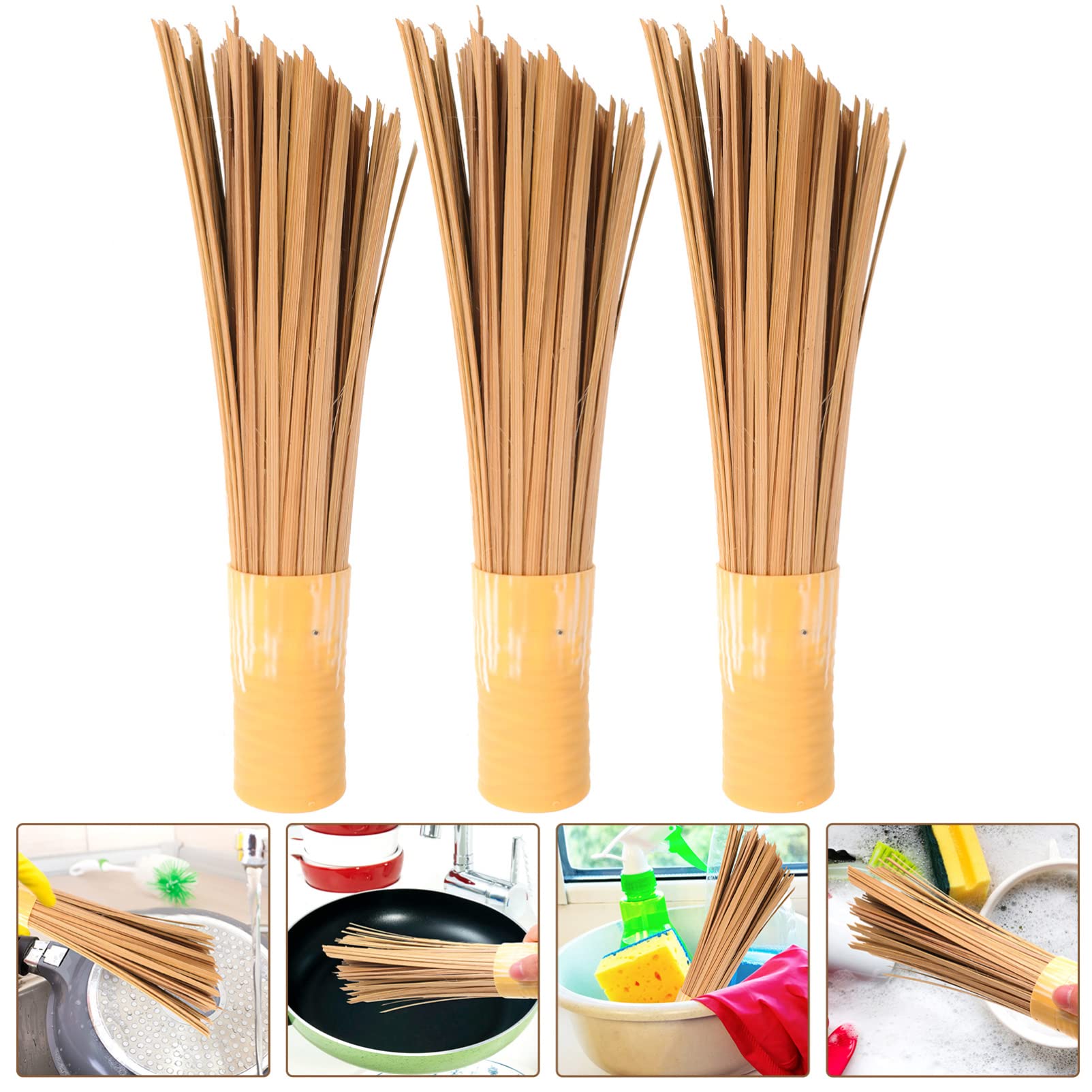 Brosse à Pot 3 Pièces en Bambou pour Nettoyage Multi-Fonction