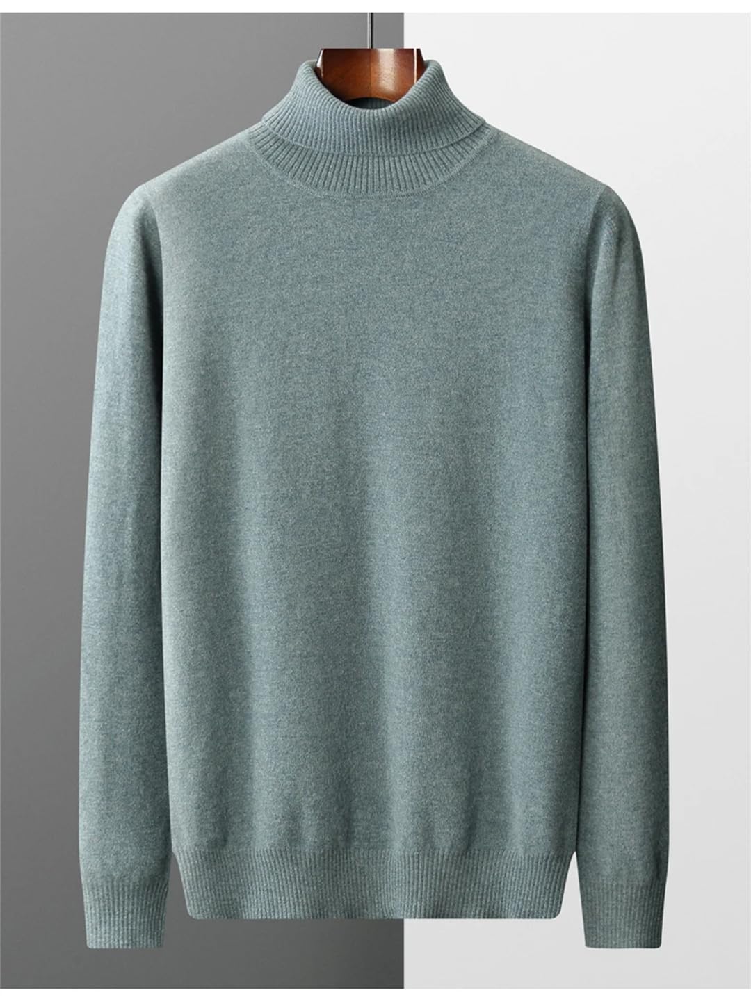 Maglione da uomo in misto lana merino, collo alto, caldo, a maniche lunghe, casual, lavorato a maglia