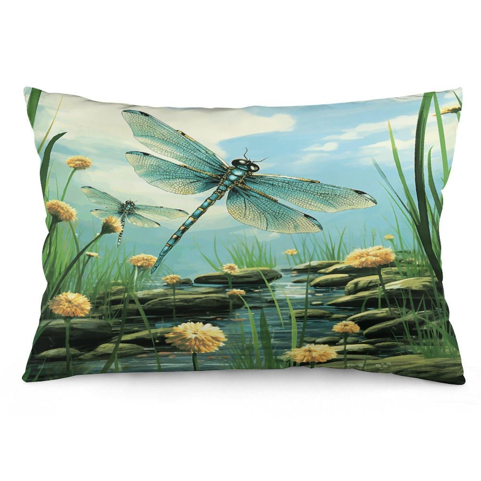 asbwuo Rectangular Decorative Throw Pillow Cover Soft Cushion Cover Dragonflies in Flight Queen Pillow Cases for Couch Sofa Living Room Bed