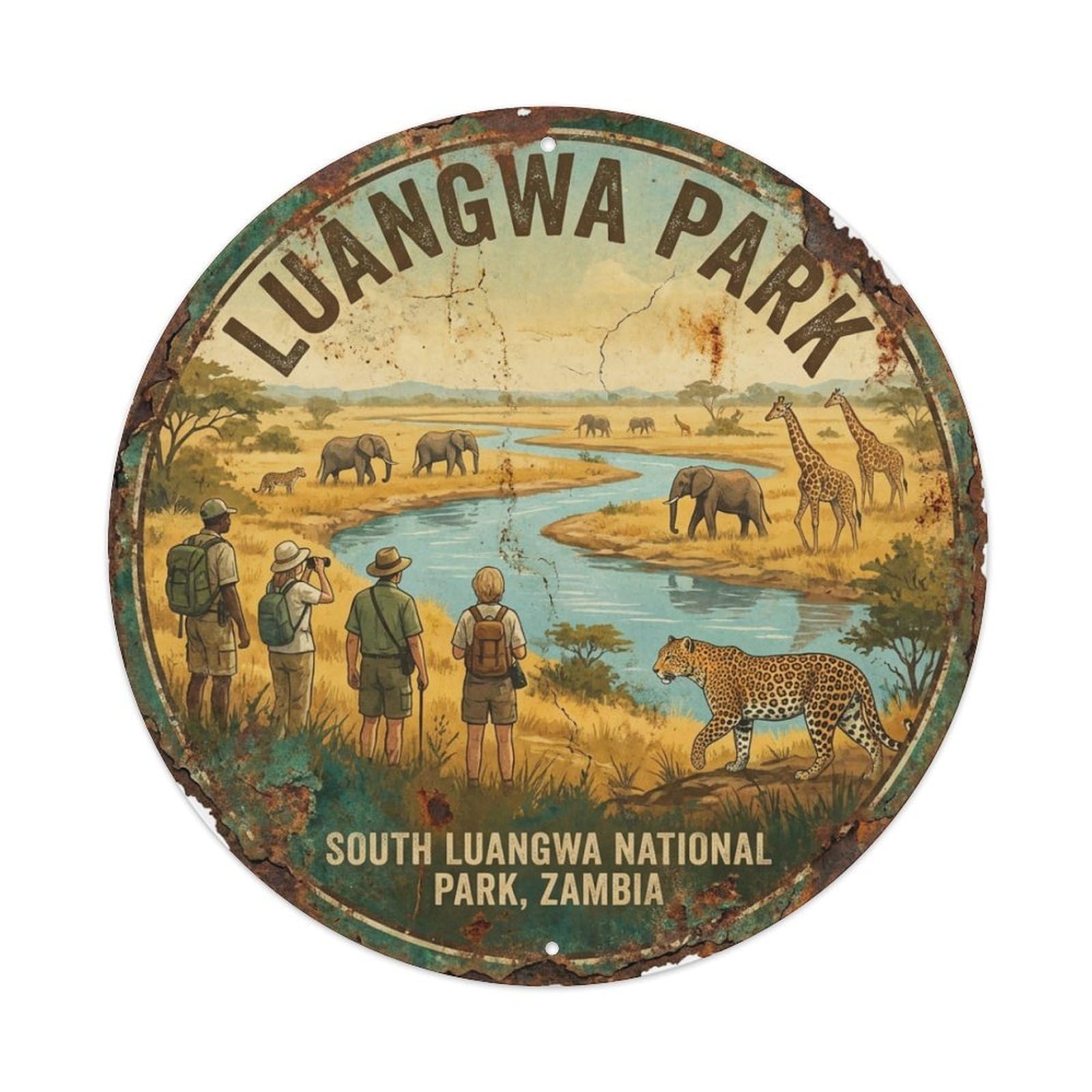 Retro Travel Zambia Luangwa Park Metal Tin Sign