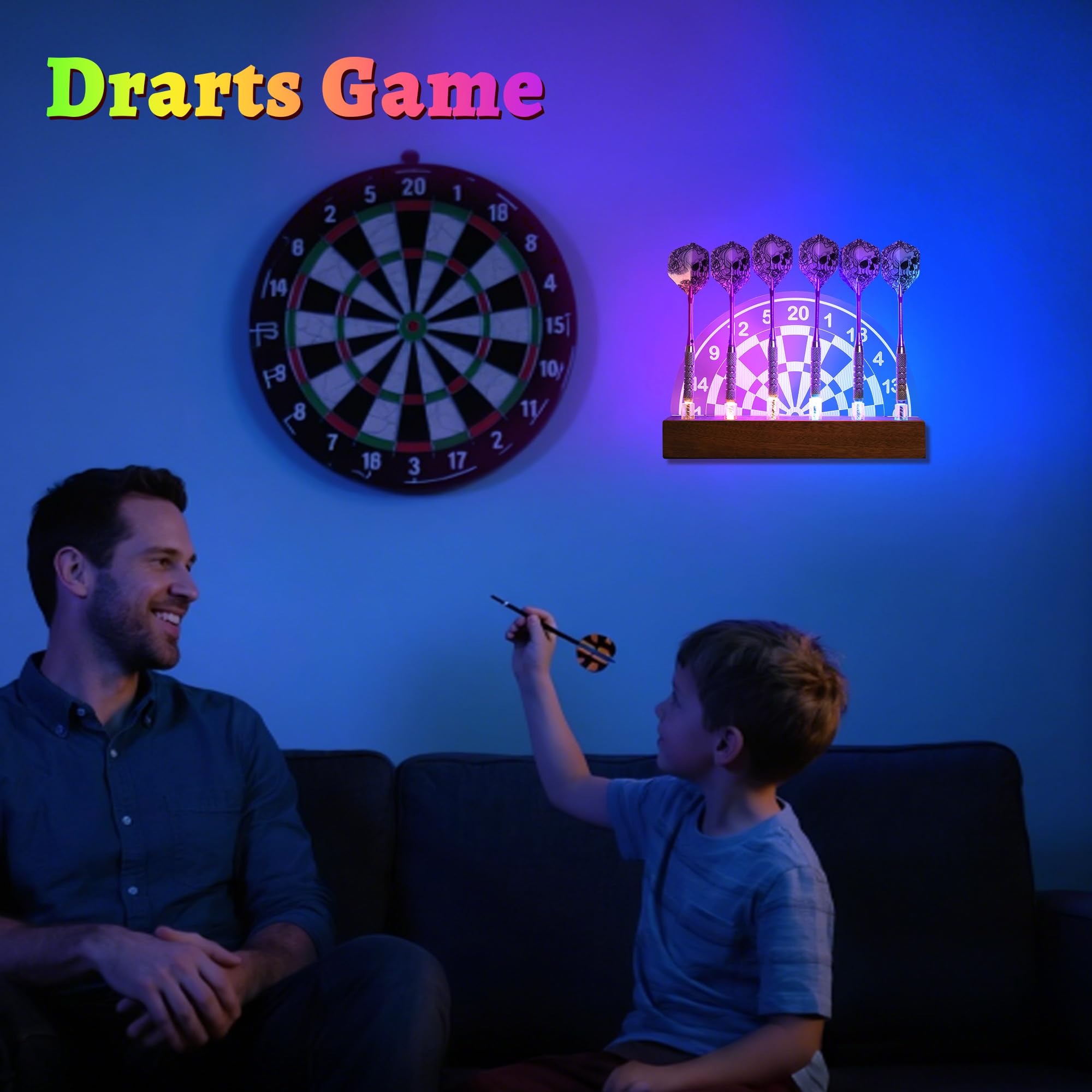 Leuchtender Dart Ständer, mehrfarbiger LED-Dart Halter für den Schreibtisch, Dartzubehör für Jungen, Männer, Gamer, Raumdekoration Geschenke