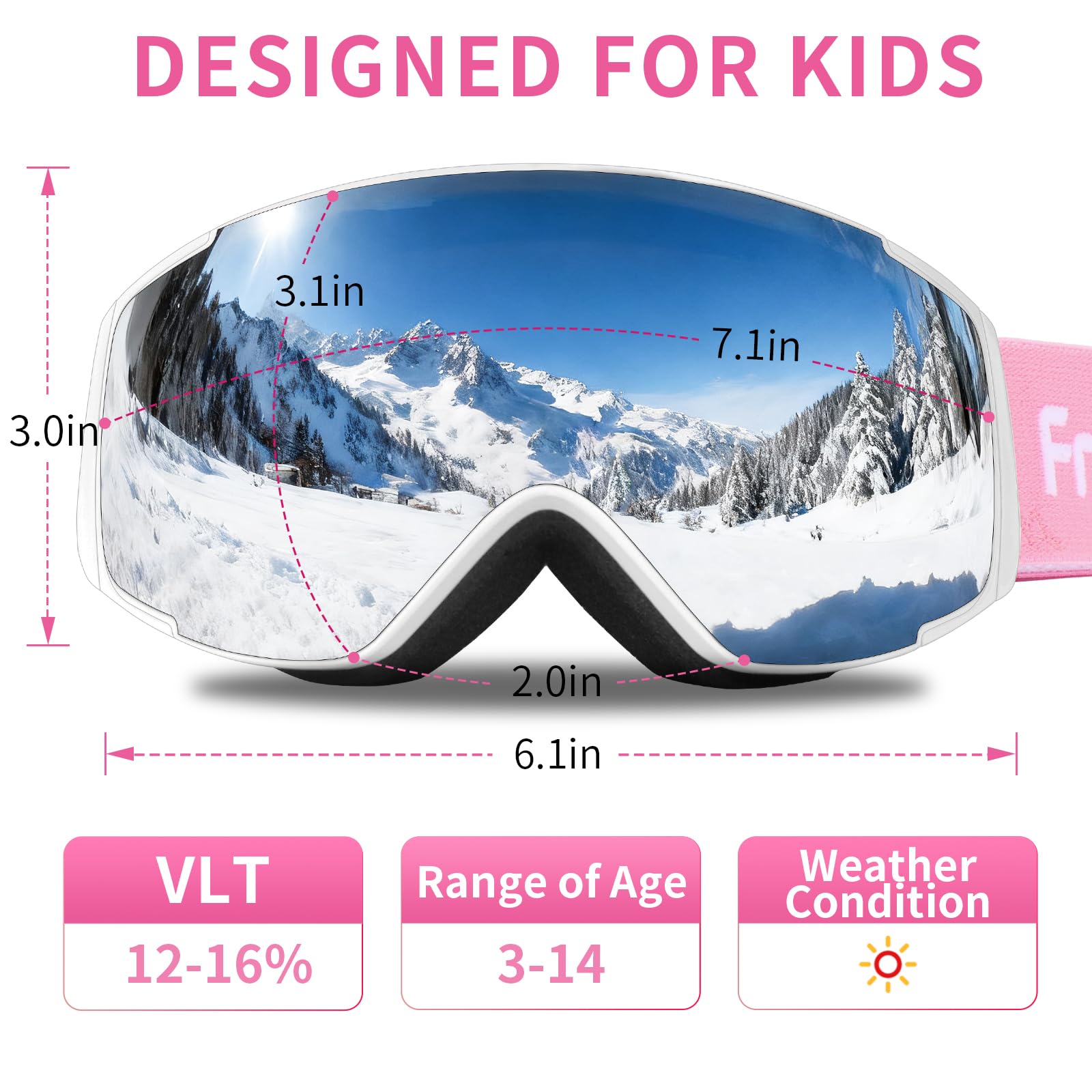Freela Lunettes de ski et de planche à neige pour enfants (3-14 ans) - Lunettes anti-buée et anti-UV pour filles et garçons
