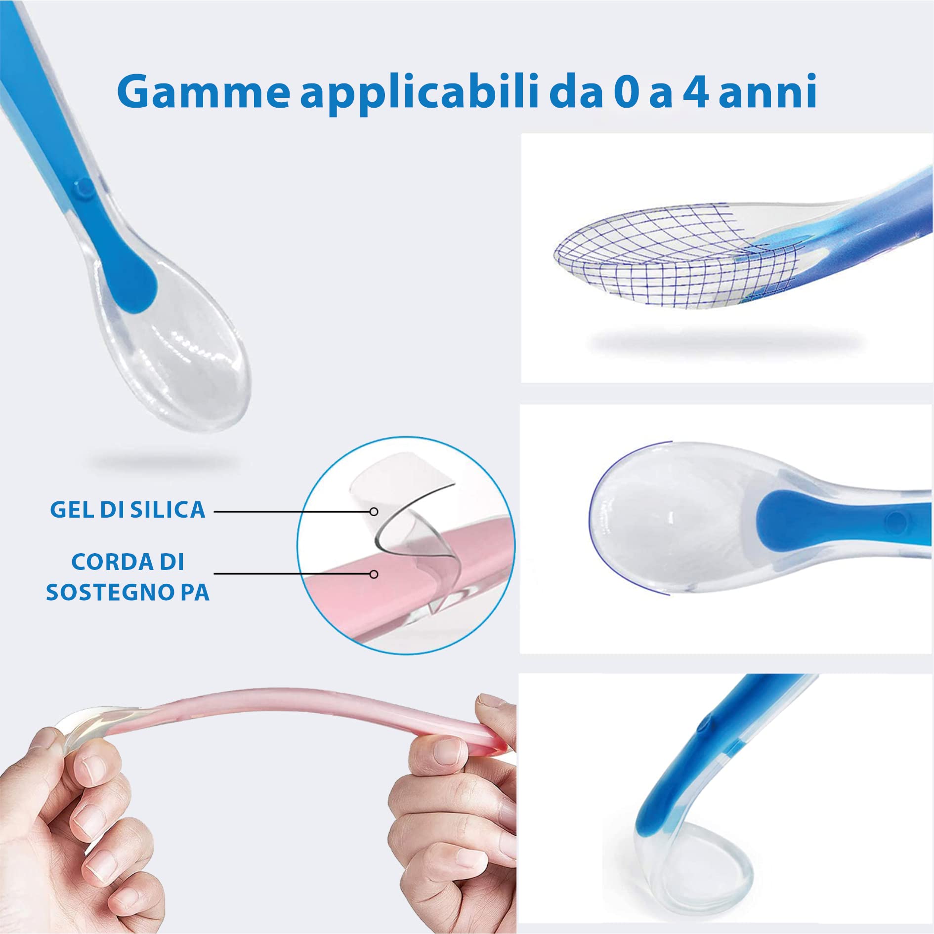 Set 2 Cucchaini Svezzamento In Silicone - Testa Morbida Per Bambini Con Scatola Portatile - Foto 10