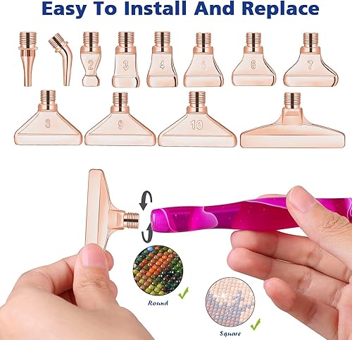 Miniatura 8 de Bolígrafo de pintura de diamantes, bolígrafos de arte de diamantes con puntas de rosca de tornillo, 1 bolígrafo de pintura de diamante luminoso y 6