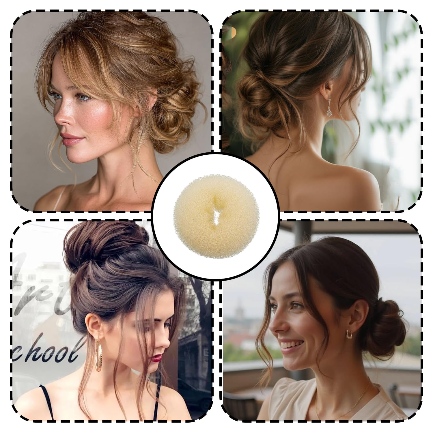 Juego de 21 Piezas Moldeador de Moños para Mujer, Kit con Donuts de Pelo y Horquillas - Beige