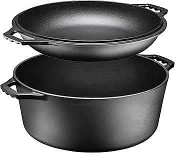 Amazon.com: Bruntmor Pre-Seasoned Cast Iron Double Dutch Oven with