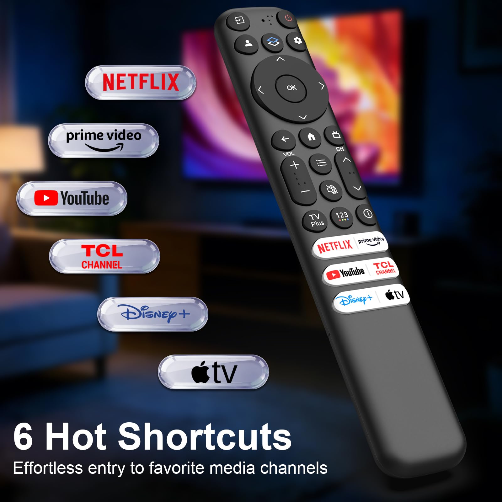 Replacement for TCL Google TV Remote Control RC813, Compatible with TCL QM8/QM7/S5/S4/S3/Q7/Q6/Q5 Series 4K UHD HDR QLED LED Smart TVs — view 3