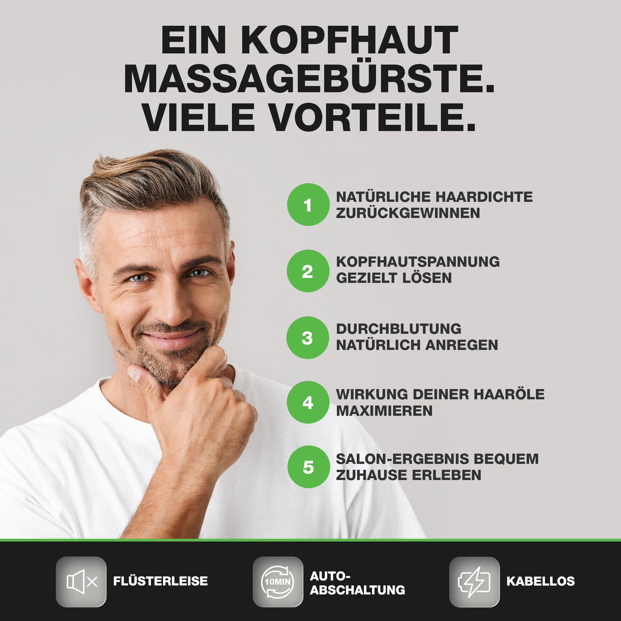 DONNERBERG® MIO Kopfmassagebürste mit Rotlicht gegen Haarausfall, Kabellos