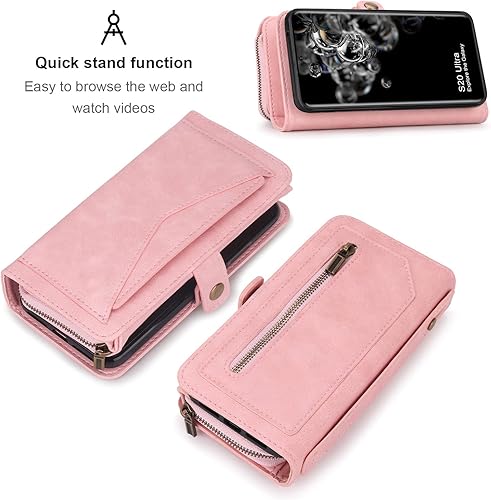 Miniatura 5 de Asuwish Funda de teléfono para Samsung Galaxy S20 Ultra 5G con cremallera, protector de pantalla de vidrio templado y tarjetero abatible, accesorios