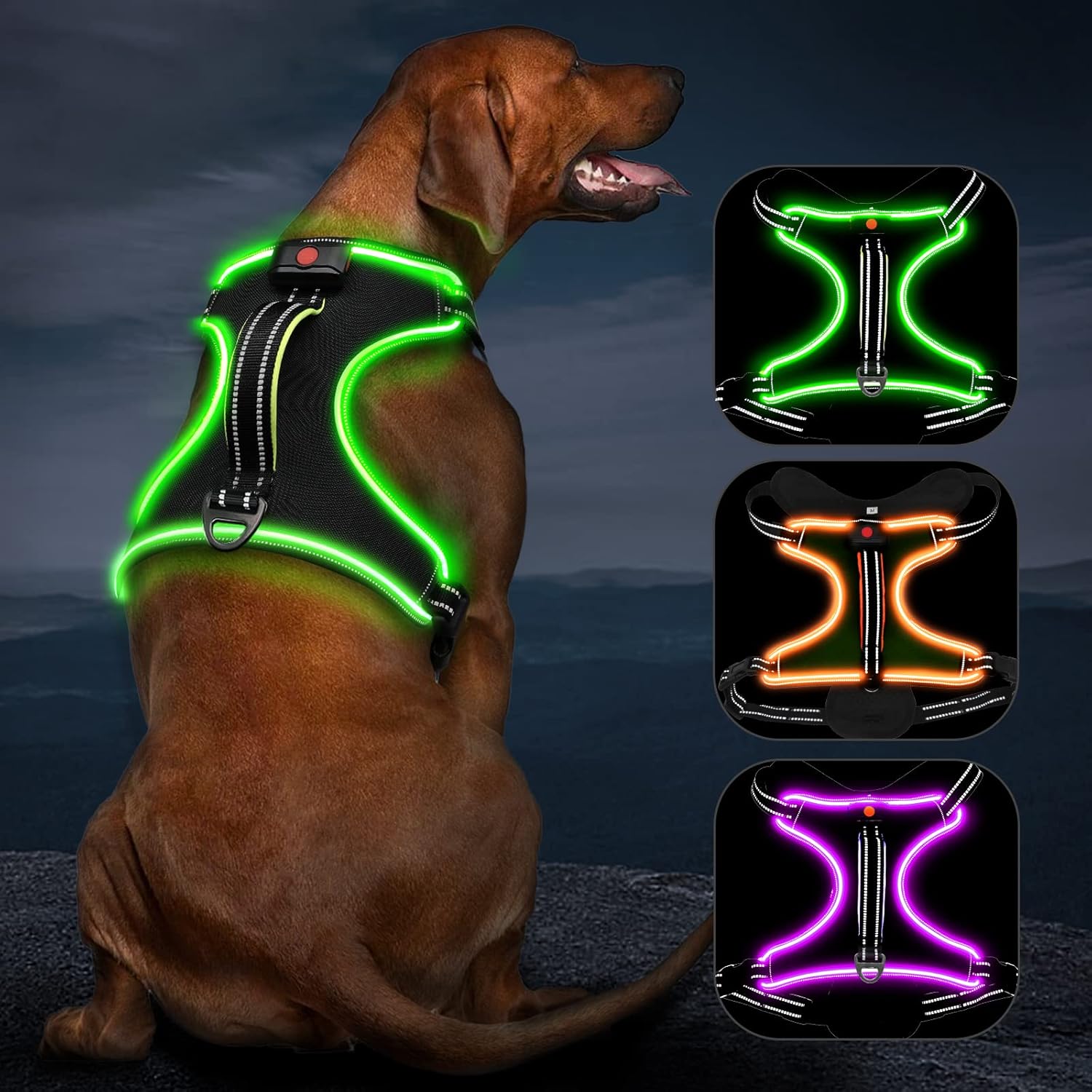 Light Up Dog Harness No Pull LED Dog Harness with Handle