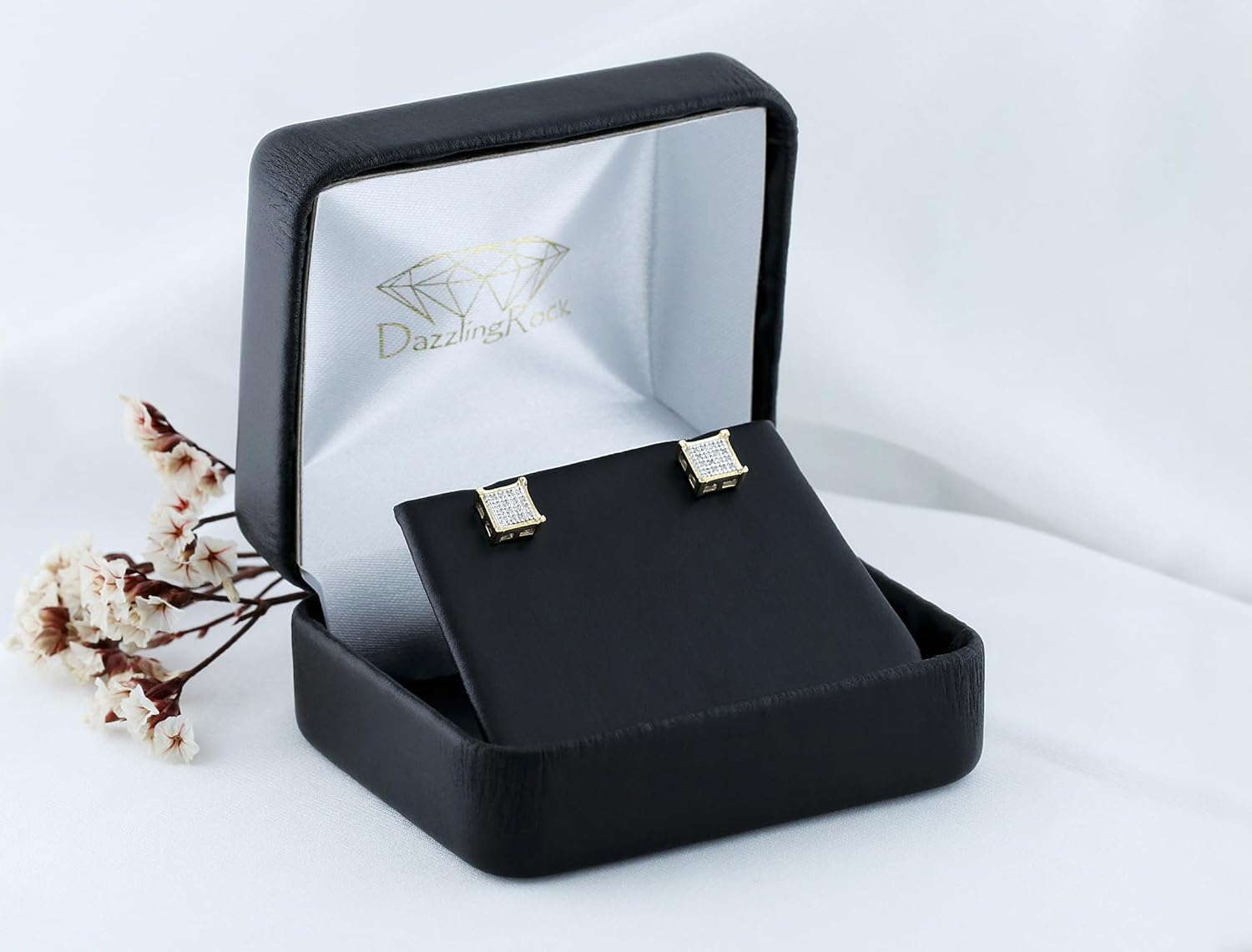Dazzlingrock Collection 0.10 Ctw Natural Round White Diamond 5.5mm Square Hip Hop Iced Out Studs in 10K Solid Yellow Gold, Screw Back,Unisex Design Ladies,Mens Real Diamond Earrings