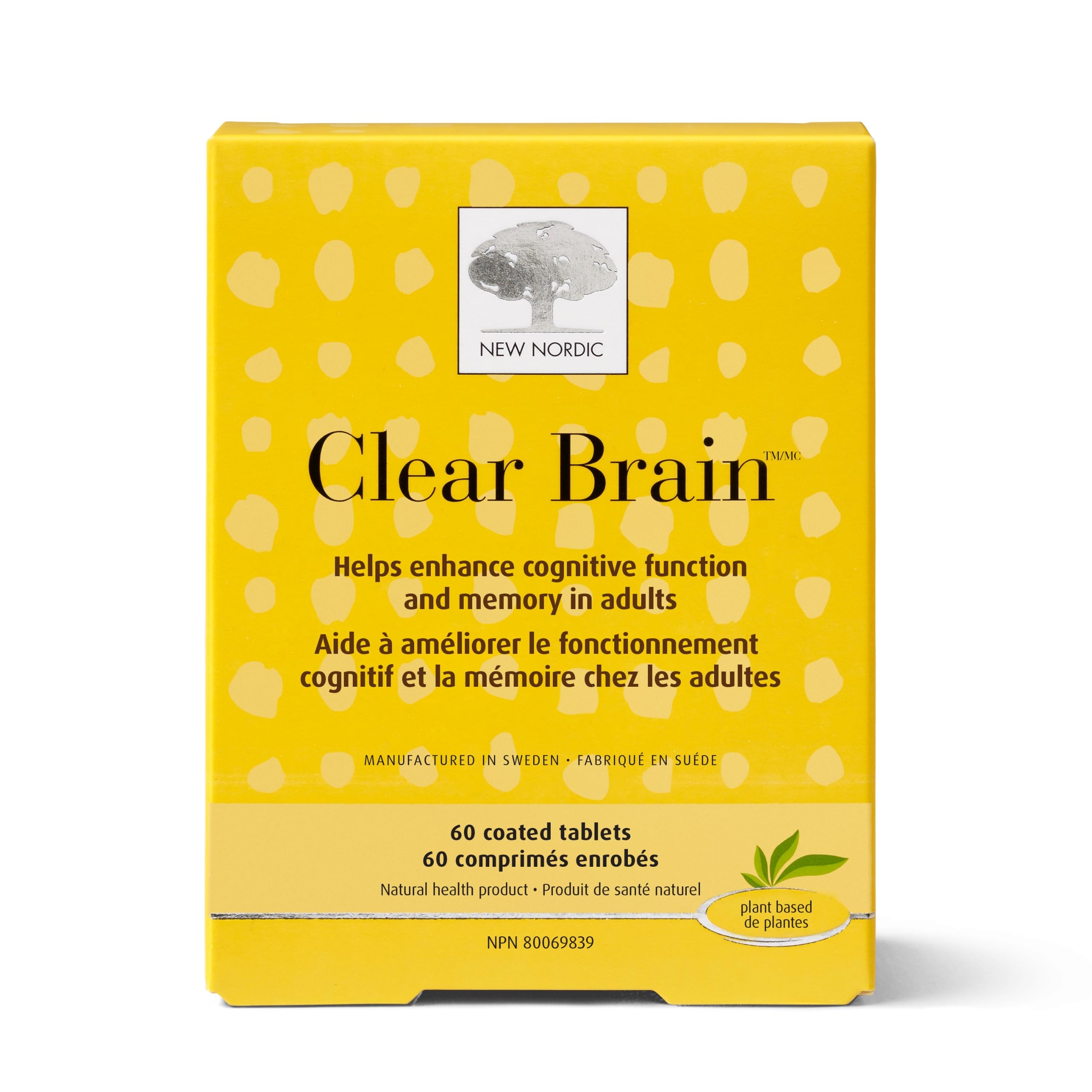 NEW NORDICClear Brain Tablets, Supports Normal Cognitive Health and Memory, with Green Tea and Walnut, Swedish Made, 60 Count (Pack of 1)
