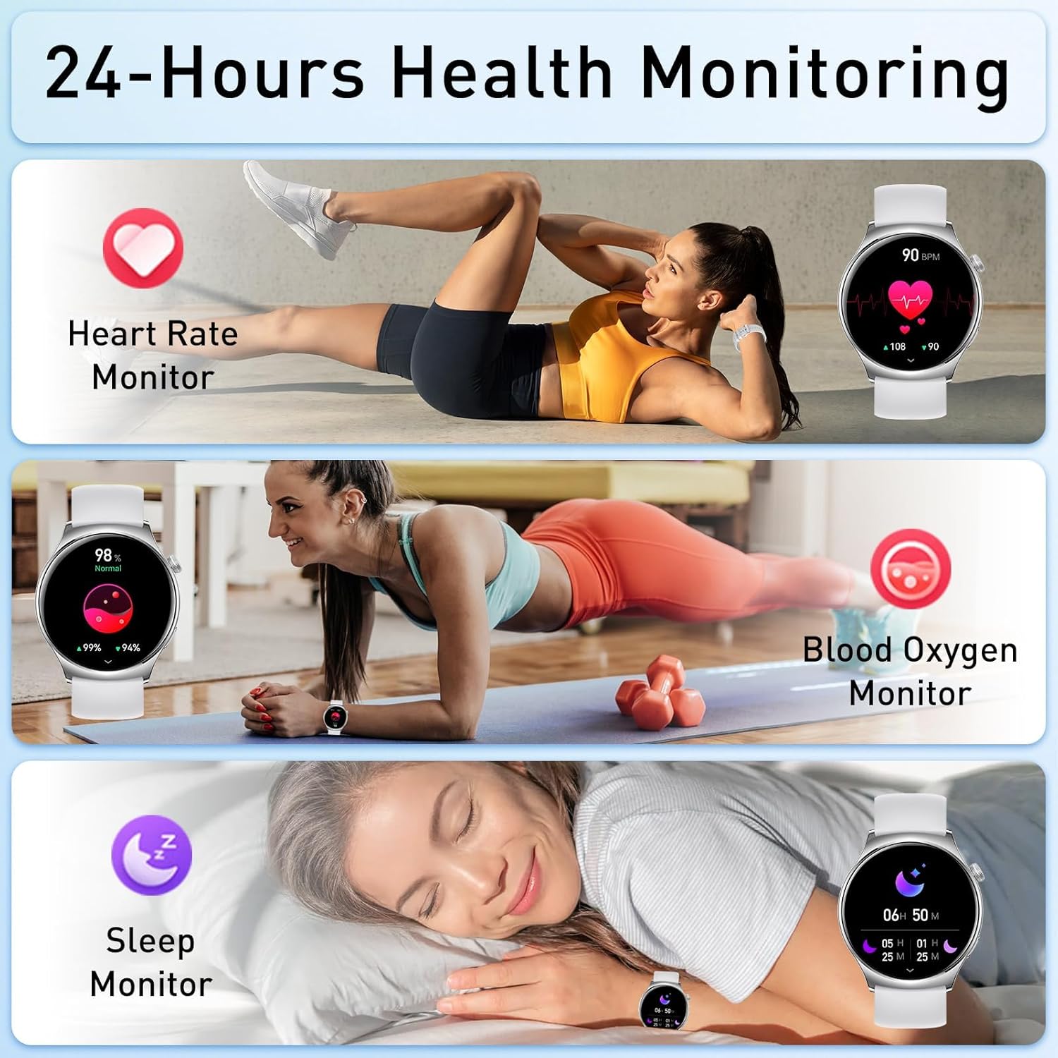Smart Watch for Women Men, 1.43" HD AMOLED Fitness Tracker Smartwatch Compatible Android iPhone Phones with Bluetooth Call/Heart Rate Sleep Monitor/120+ Sports Modes/IP68 Waterproof, White