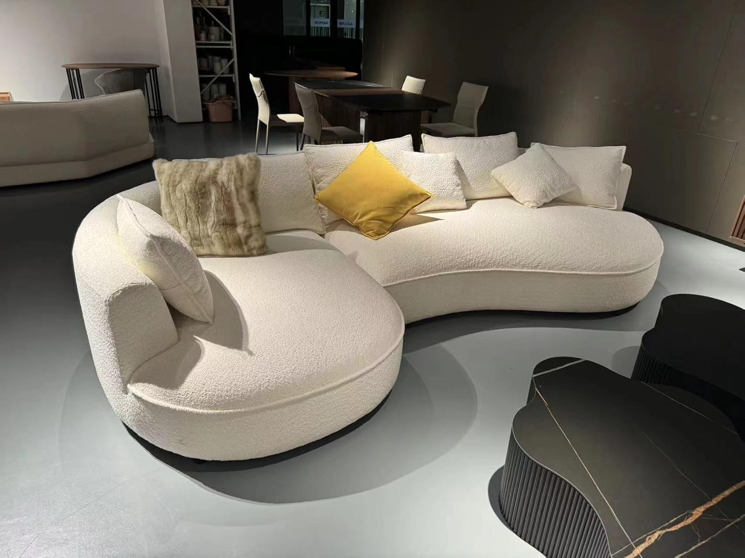 kevinplus 125'' Curved Sofa Couch Cloud Boucle Couch with Chaise Lounge for Living Room, L-Shape Modern Sectional Luxury Upholstery 5-Seat Sofa for Apartment (Left-Facing, Boucle Beige) 124.8in-boucle Beige-left Facing