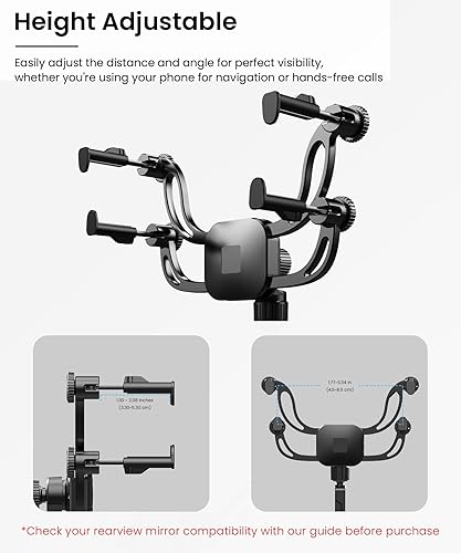 Miniatura 5 de Soporte para teléfono con espejo retrovisor  Soporte de teléfono de coche con brazo de metal sólido, ajuste universal para iPhone y Android, clip