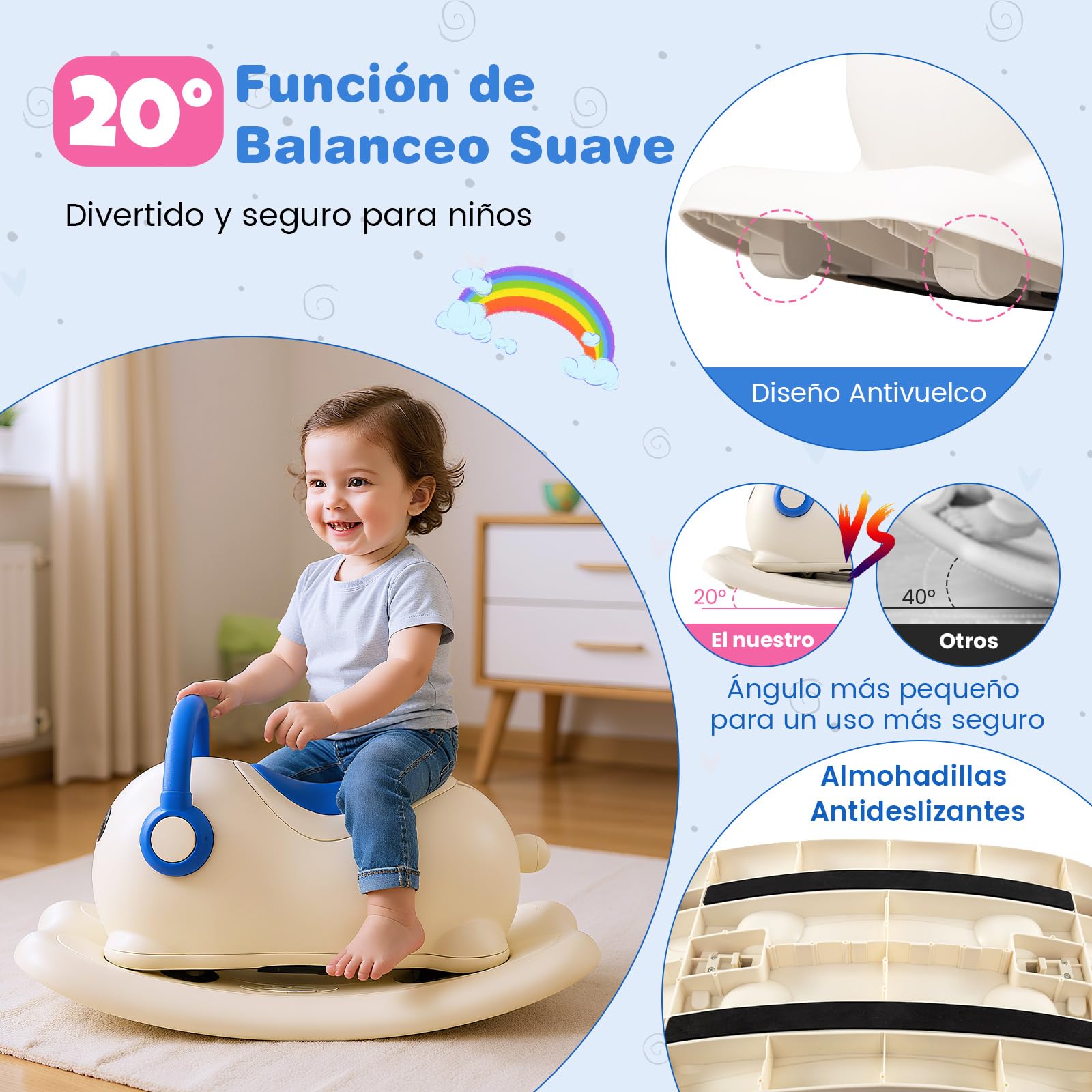COSTWAY Caballo Balancín para Niños 3 en 1, Coche Cerrepasillo para Bebés con Almacenamiento Oculto, Ruedas Rodantes y Tabla de Equilibrio Desmontable, 64 x 34 x 36 cm
