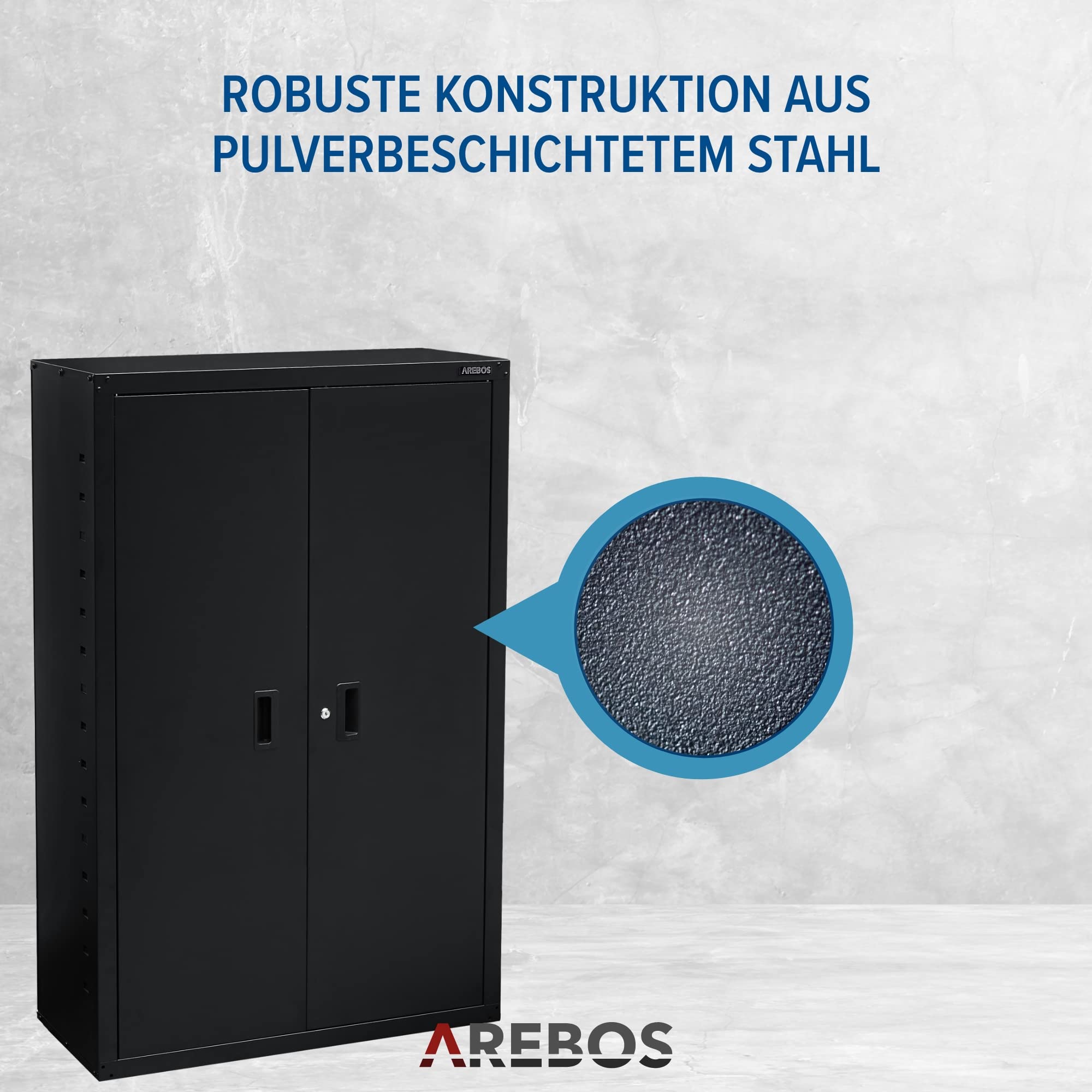 Arebos Aktenschrank | Büroschrank | 140 x 90 x 40 | 2 Türen | mit 3 Höhenverstellbaren Einlegeböden | mit Zylinderschloss | Schwarz