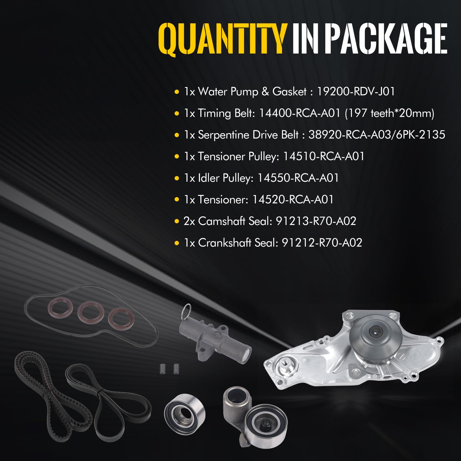KUSATEC TKH002 - Kit de correa de distribución de motor con bomba de agua para Acura MDX RDX RL TL TSX ZDX; Honda Accord Crosstour Odyssey Pilot Ridgeline; Saturn Vue 3.0L 3.5L 3.7L; TCKWP329 19200