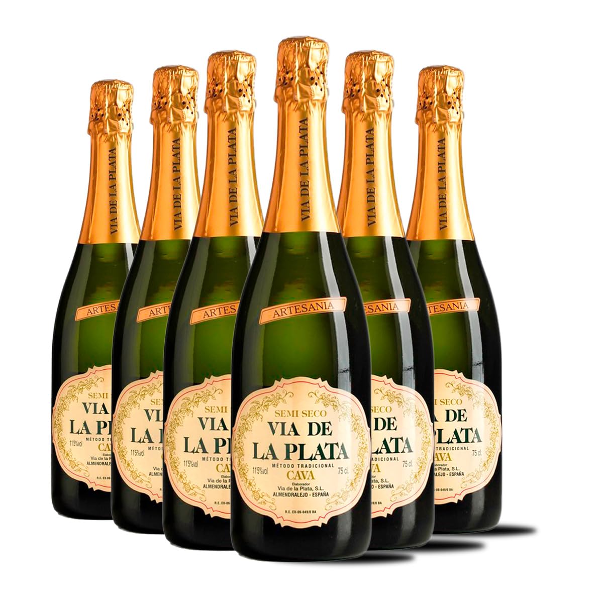 Via de la Plata - Cava Semiseco - Mejor Cava Extremeño - Ideal Combinarlo con Postres y Celebraciones - Pack 6 Botellas 75cl