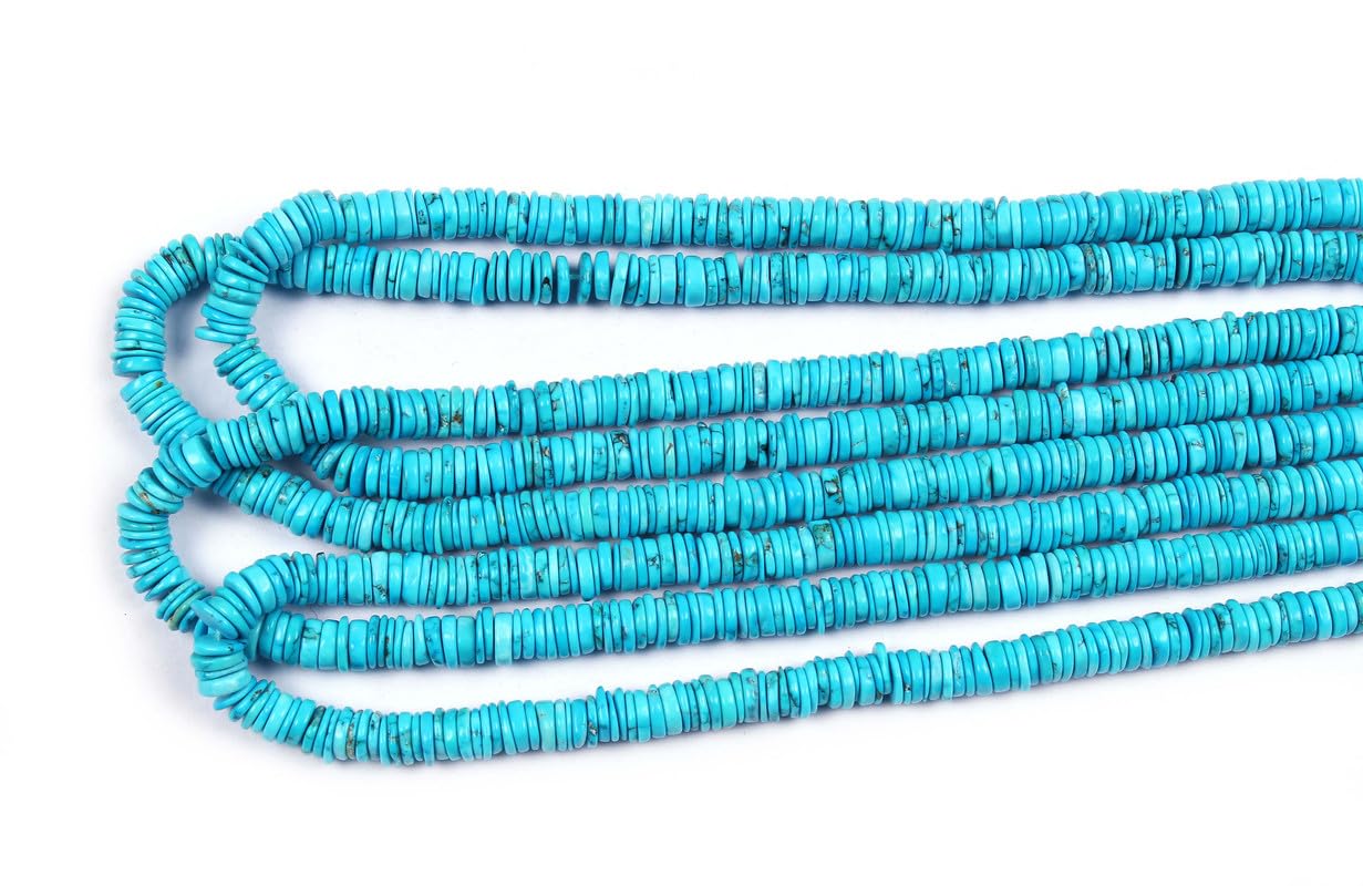 4mm bis 6mm natürliche Türkis glatte Reifen Form lose Edelsteinperlen | Türkis Münzform Perlen | Türkis Heishi Runden perlen zur Schmuckherstellung (1 Strand)
