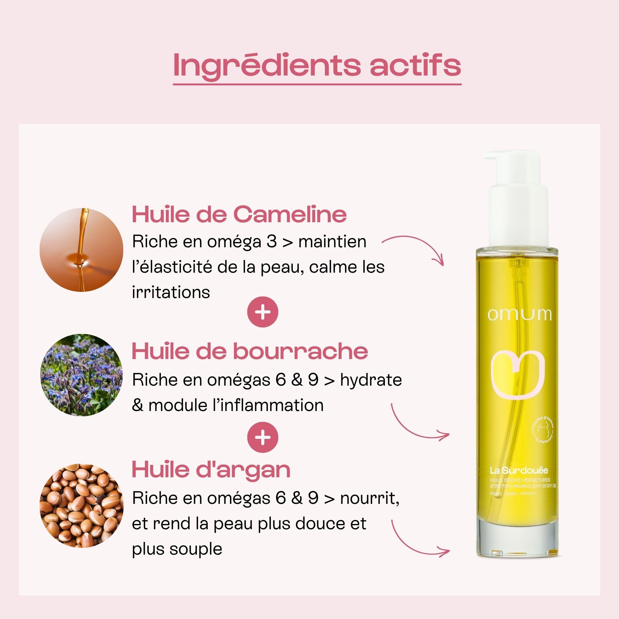 OMUM - La Surdouée Duo Crème et Huile - Prévention vergetures - Protège, régénère la peau, prévient la formation des vergetures - Compatible grossesse dès 1er mois - Vegan - 150 ml et 100 ml