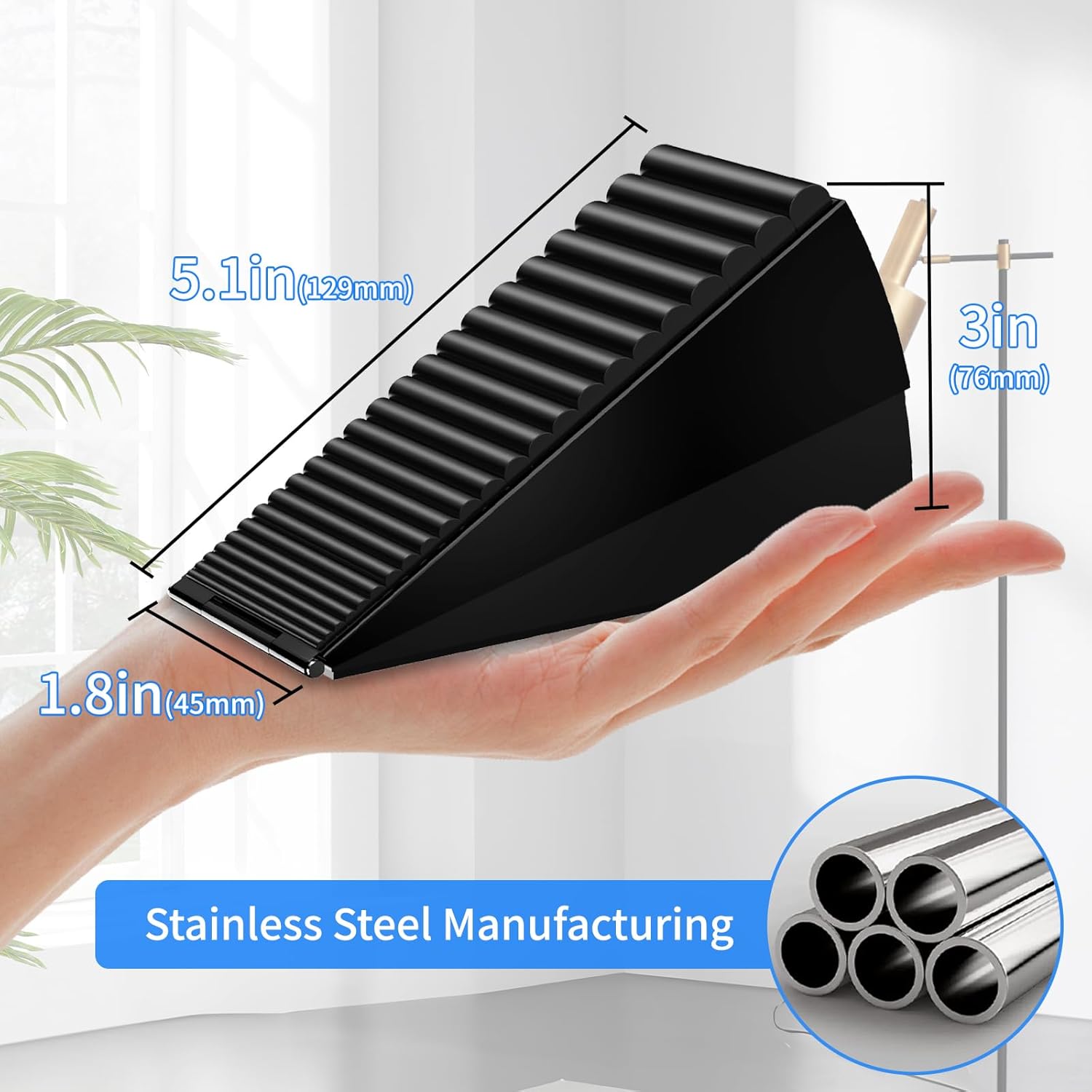 2 Pack Heavy Duty Door Stoppers for Bottom of Door, 3 Inches High Adjustable Spring Large Door Stop Wedge, Non-Slip Rubber Grip, Tall Metal Doorstop Suits Home, School, Carpet, Tile, Wood