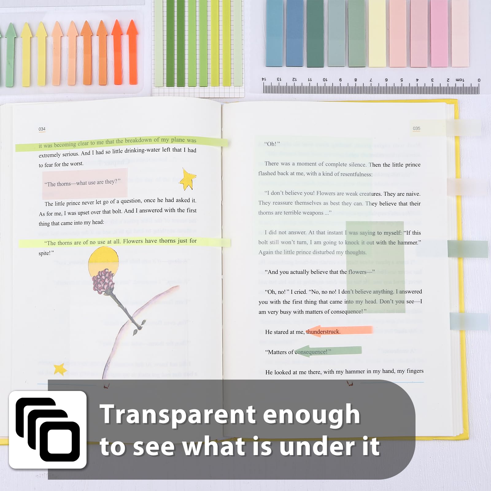 1060 Blatt transparente Haftnotizen, klare Tabs und lange Textmarker-Streifen, Seitenmarkierungen für Bücher, beschreibbare Anmerkungen, Indexflaggen, Bänder für Schule, Büro,