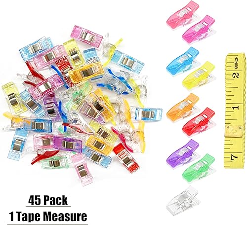 Miniatura 2 de Paquete de 45 clips de costura multiusos para acolchar y manualidades, suministros de costura para encuadernar. Colores surtidos y 1 cinta métrica