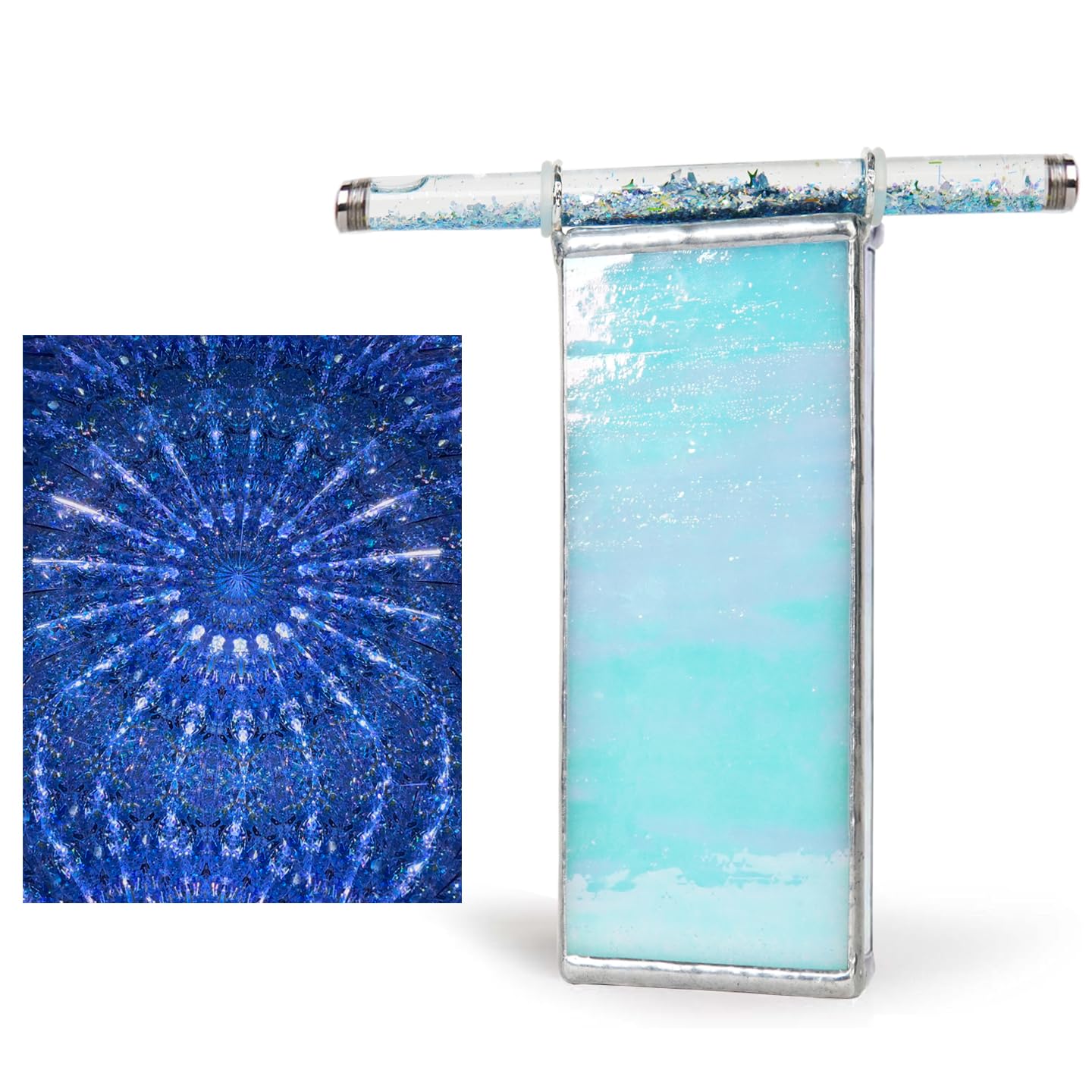 6" Seashell Kaleidoscope For Adults-With 2 Pieces 6" Glitter Wand,Handmade Tiffany Stained Glass Adult Kaleidoscope,Classy Gift Box,Special Birthday Gift,Anniversary Wedding Gift (sky blue)