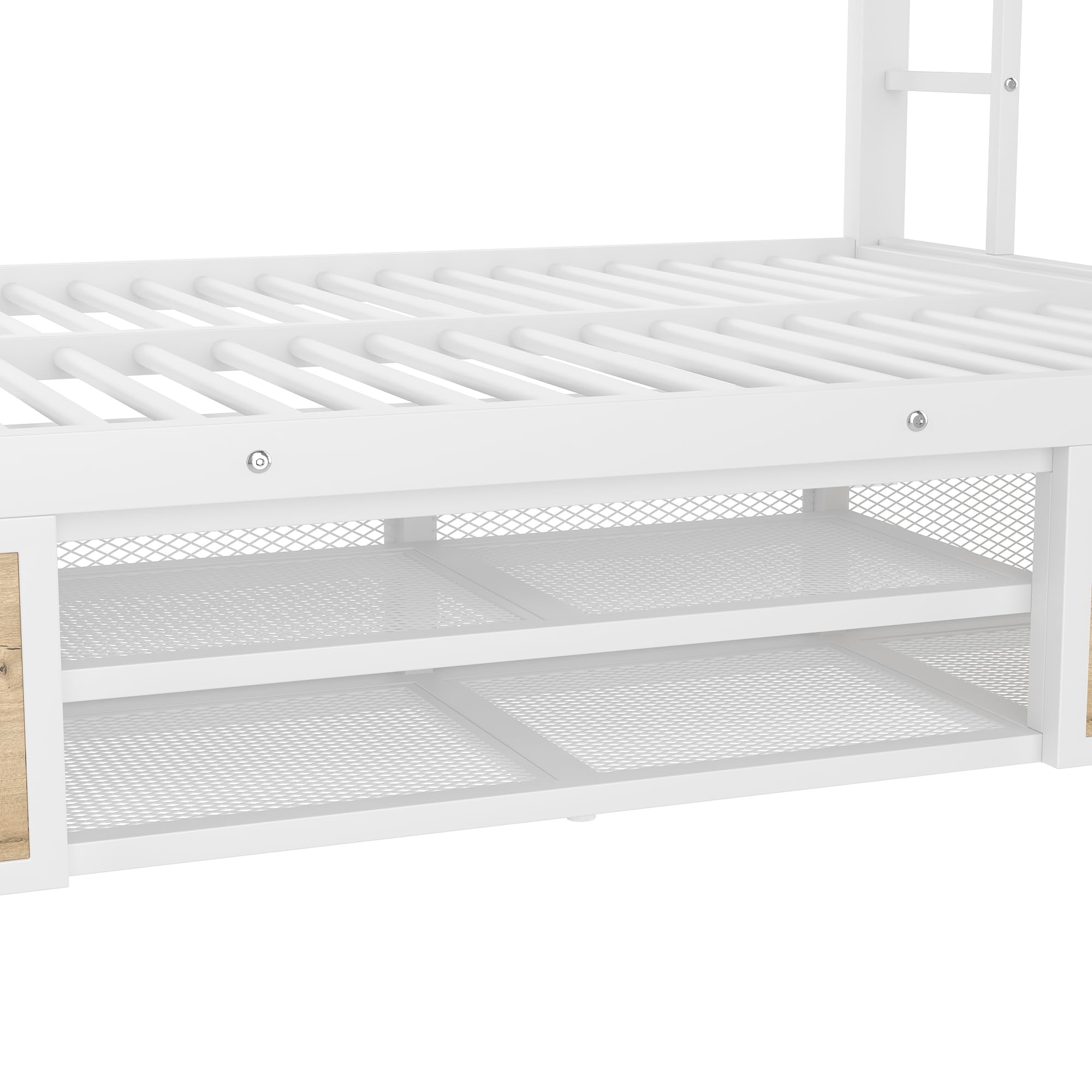Letto a castello con scarpiera e vano portaoggetti, culla con ringhiera di sicurezza e scala, certificato EN747, 204 x 145 x 159,5 cm (bianco)