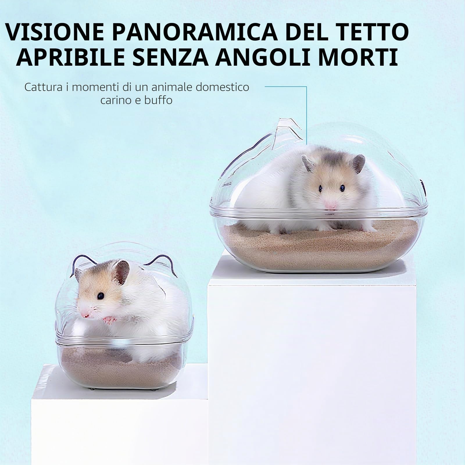 Scatola da bagno di sabbia per criceto trasparente – Casa da bagno smontabile antipolvere per roditori – fornita con 2 pale