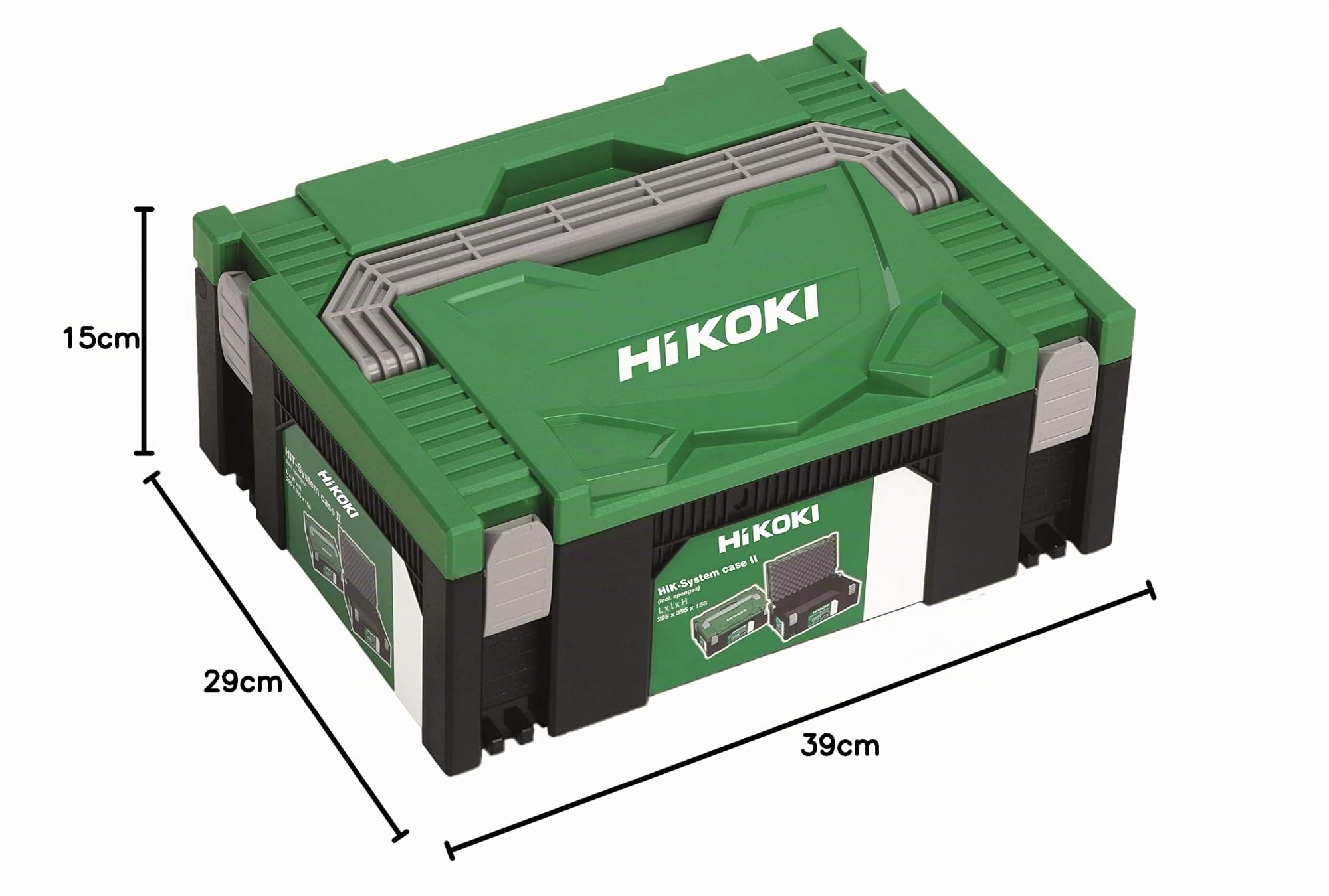 Hitachi Boîte à outils HIT-System Case II, Vert/Noir | Boîte empilable avec rembourrage intérieur en mousse, idéale pour outils électroportatifs, dimensions standard de 158 mm