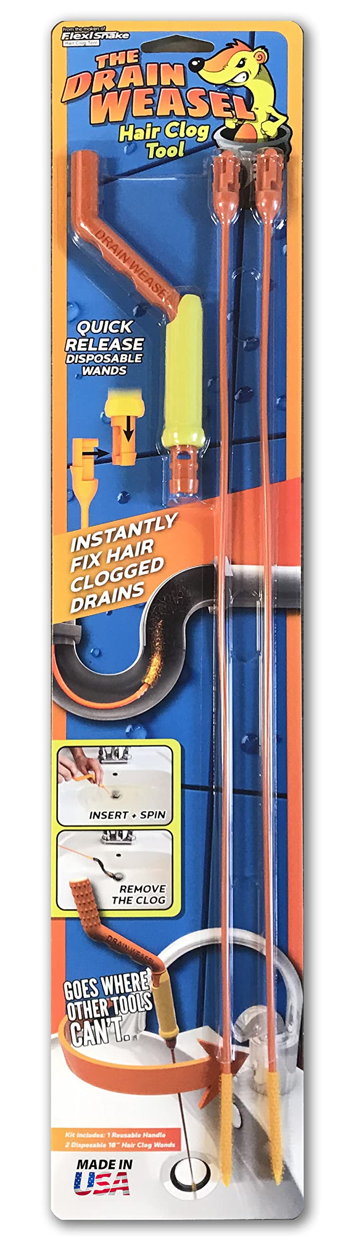 Buy FlexiSnake Drain Clog Remover Kit Includes Rotating Handle and 2 MicroHook Refill Wands
