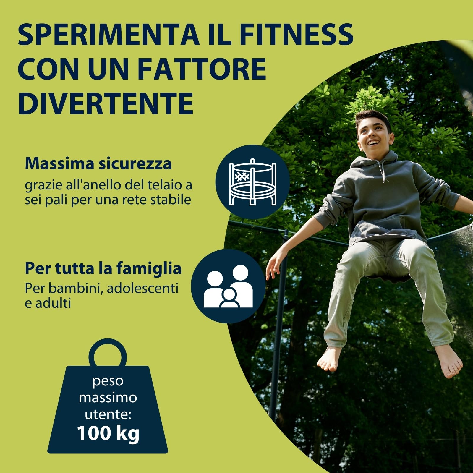 HUDORA Trampolino Fabulous 300V - Trampolino outdoor con rete di sicurezza - Trampolino da giardino per bambini e adulti - Trampolino con ampia copertura bordi fino a 100 kg