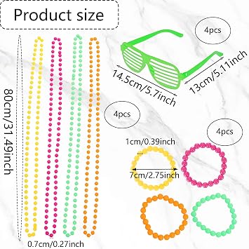 Neon Accessories, 12-Piece 80s Fashion Jewelry Set for Women, Retro Necklace Bracelet and Glasses, 80s Themed Party Costume Accessories, Bold Statement Pieces for Music Festivals Fashion Accessories