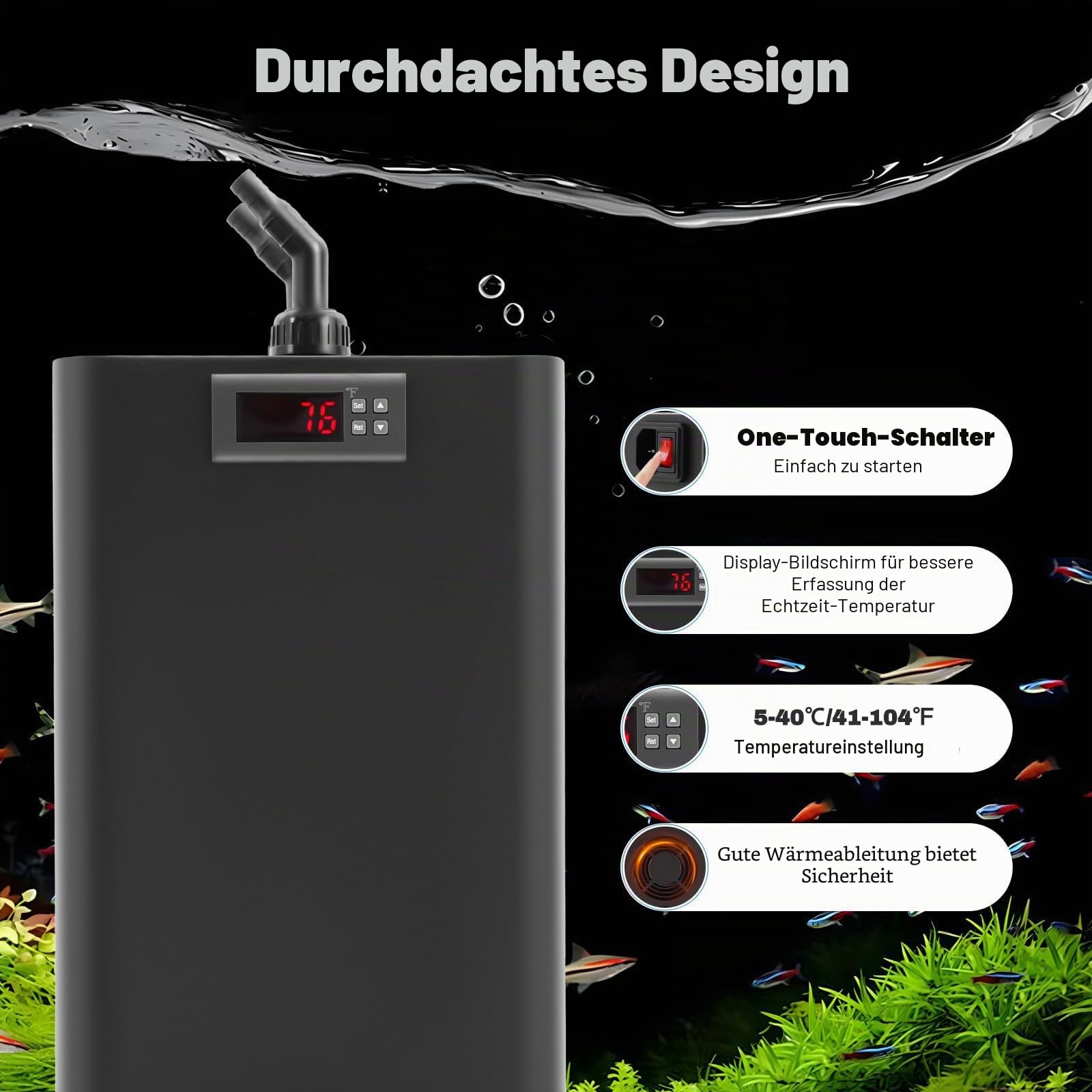 260/270/720W Water Chiller Machine, Cold Plunge Chiller, Mit 3 Meters Schlauch Und Wasserpumpe, LCD-Touchscreen, Einstellbar 5-40℃, Für Salzwasser-Axolotl-Korallenquallen 160L/42.5GAL