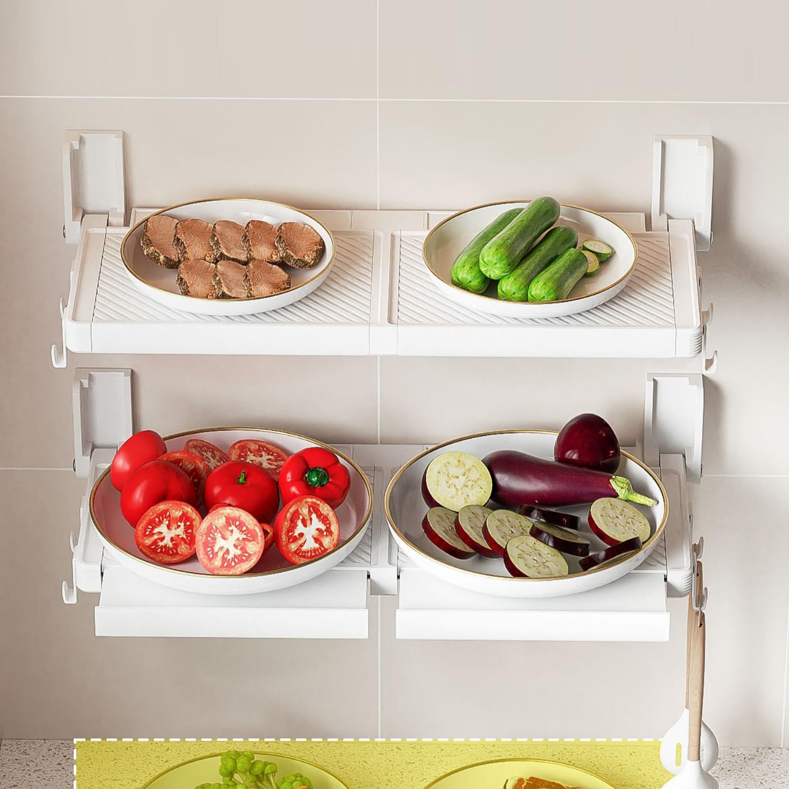 Estante De Almacenamiento De Alimentos De Varios Niveles, Bandeja De Clasificación De Alimentos Montada En La Pared, Almacenamiento Apilable For Guarniciones(49cm)