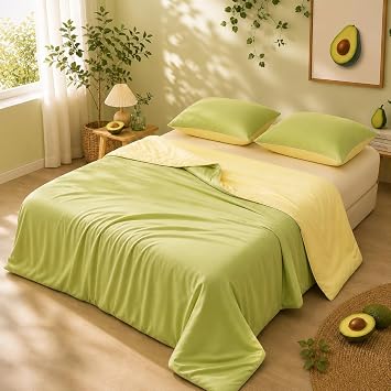 Eastsora Cooling Comforter Queen Size, Cooling Blanket for Hot Sleepers, Q-Max 0.45 Reversible Summer Comforter, Lightweight Breathable Bedding for Night Sweats Yellow+Green