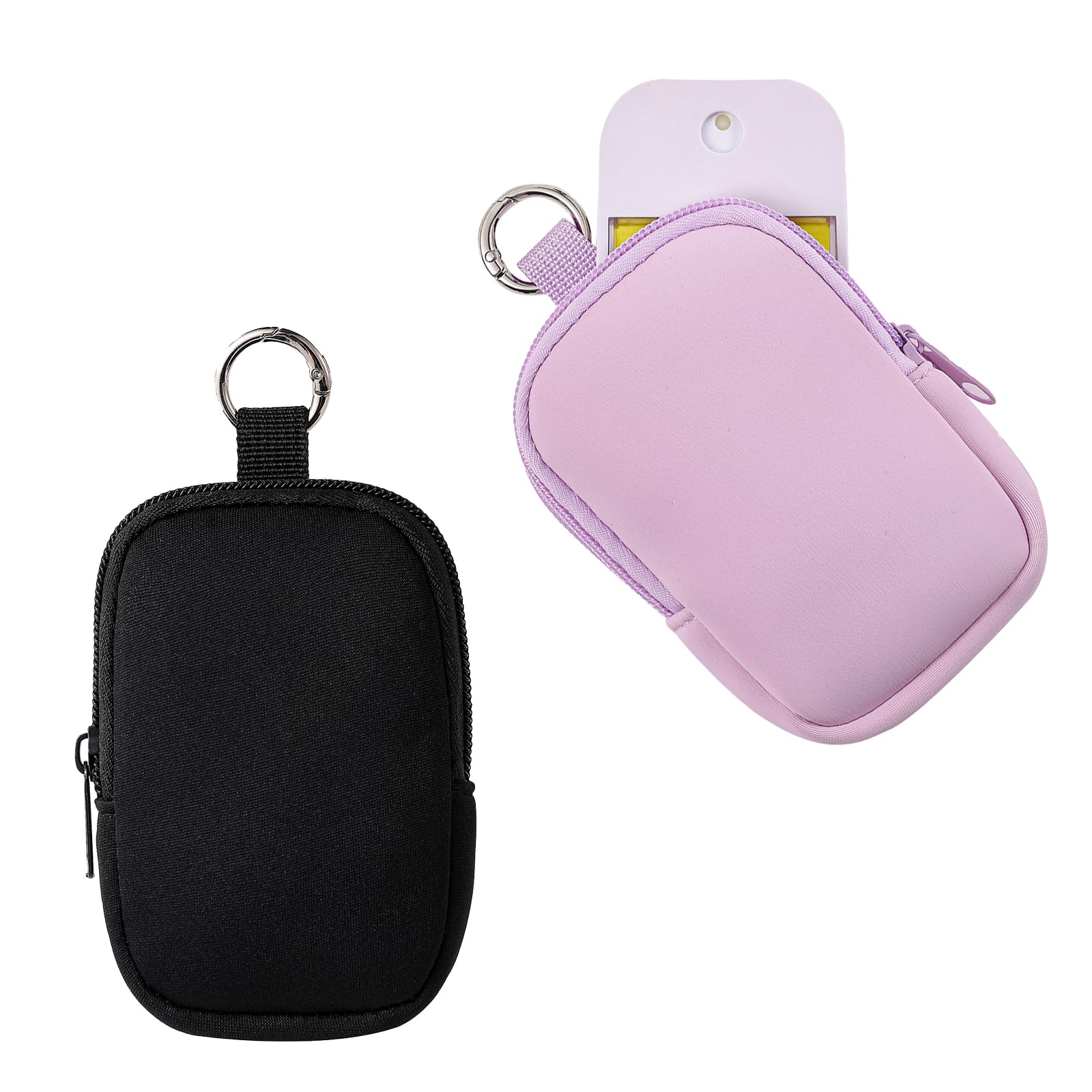 RSRSLEII Kleine Make-up-Tasche, Mini-Reise-Kosmetiktasche, weiches Neopren, Make-up-Tasche mit Reißverschluss, modisches Accessoire mit Karabinerhaken, niedliche Münztasche, Lippenstift, Kosmetik