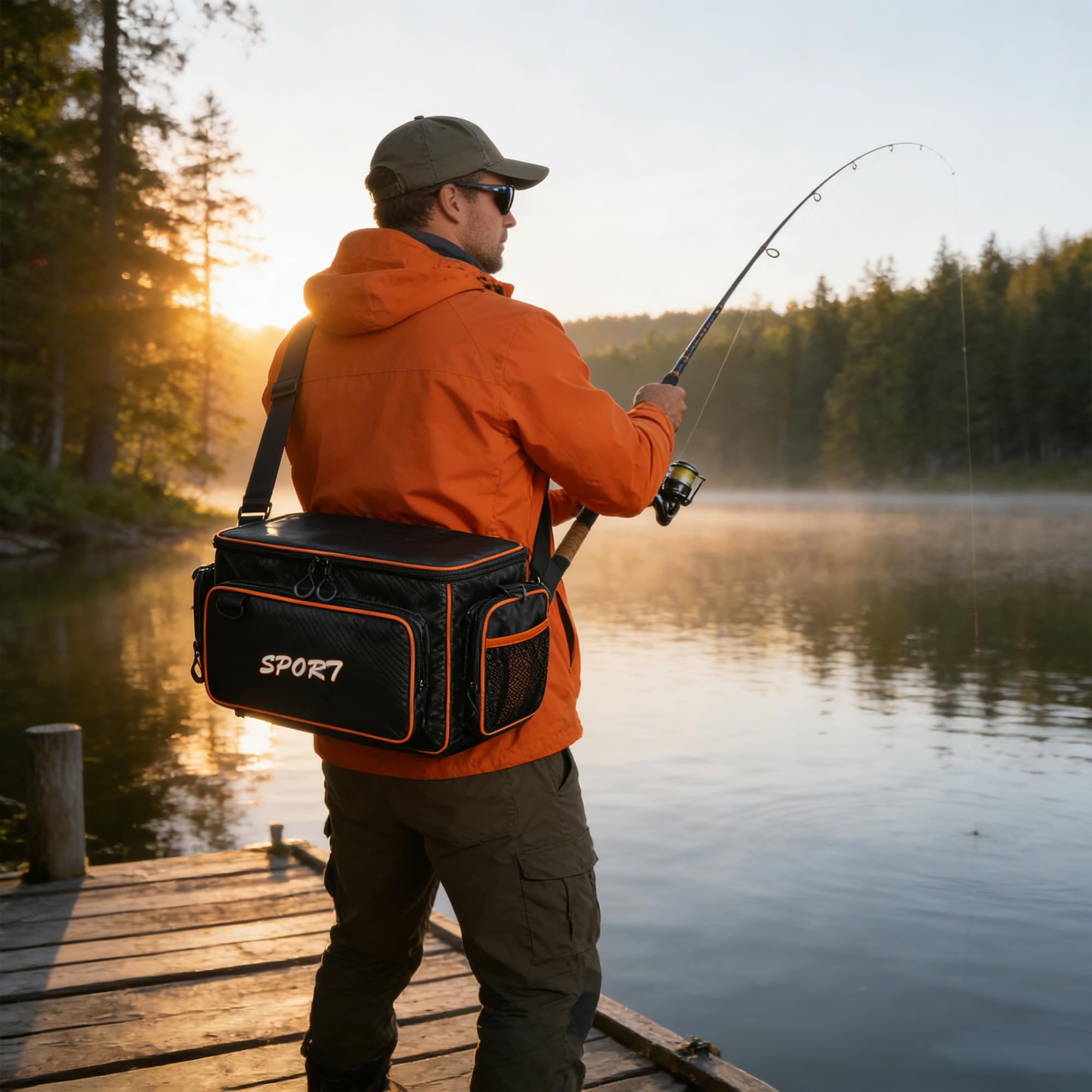 AUMTISC Borsa da pesca espandibile pesca impermeabile grande capacità, borsa da pesca borsa da pesca accessori (arancione)
