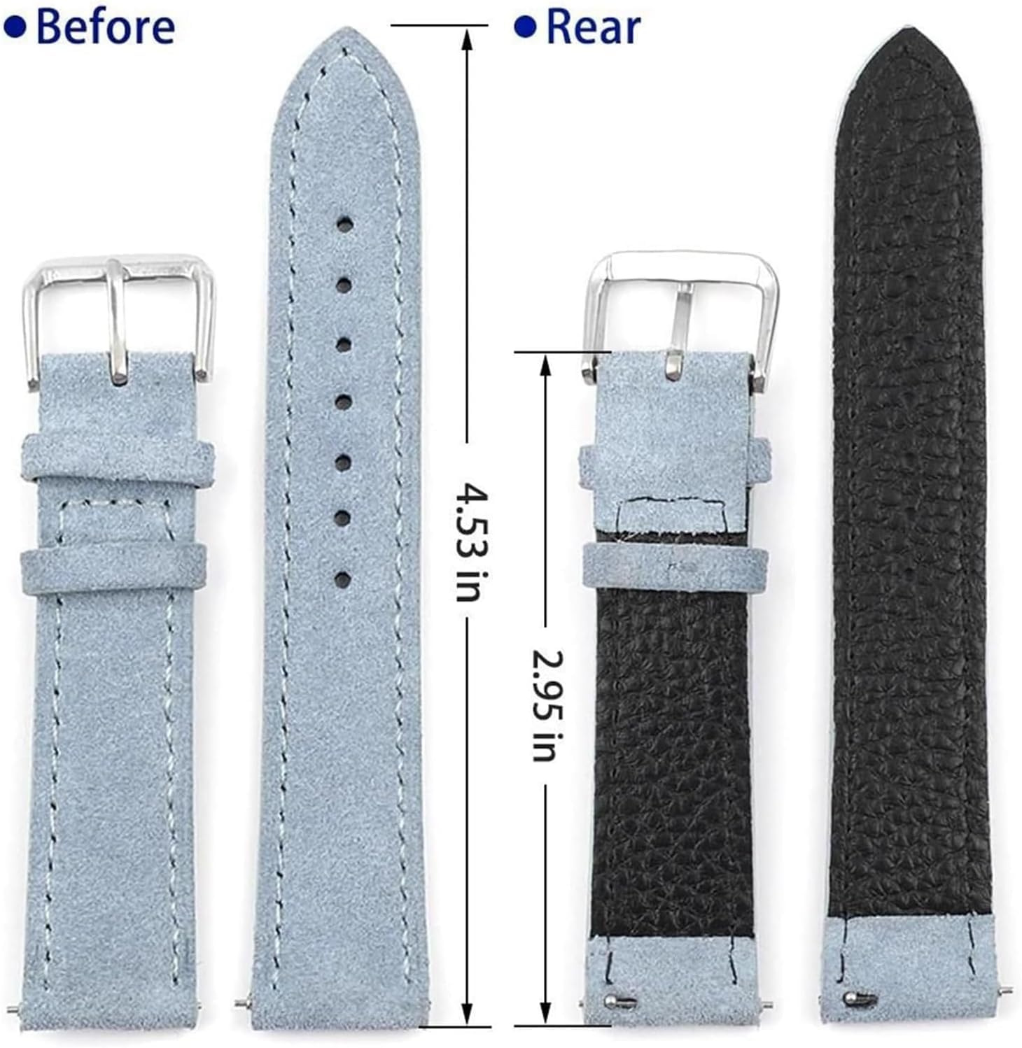 Paski uniwersalne dla kobiet i mężczyzn, Pasek do zegarka ze skóry zamszowej 16 mm 17 18 19 20 22 Ręcznie szyty pasek z szybkim zapięciem(Light Blue,24mm)