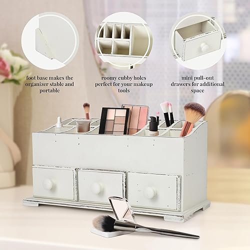 Miniatura 3 de Organizador de tocador, 3 cajones, de madera, para organizar y guardar cosméticos, herramientas de maquillaje y accesorios pequeños en casa y la