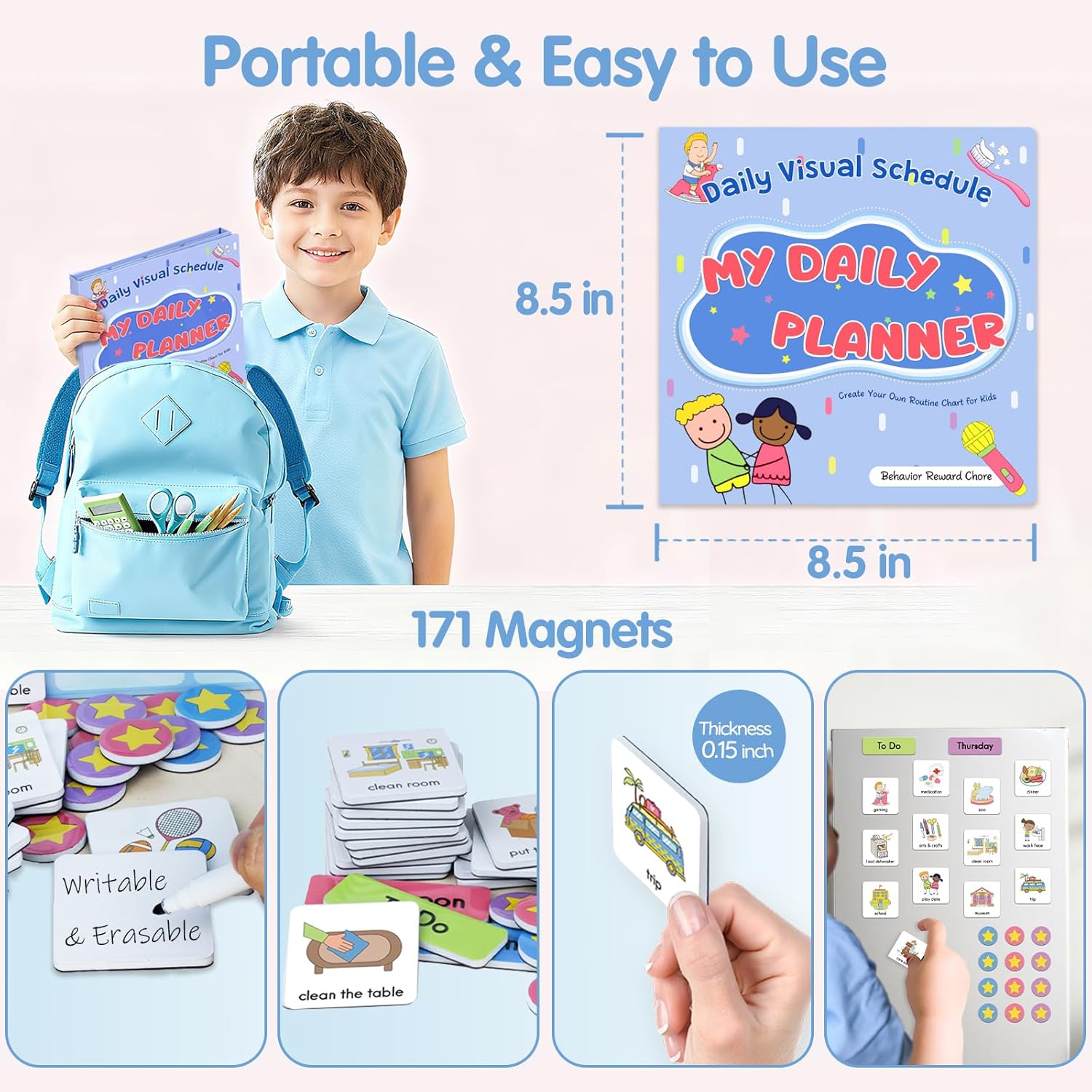 ALSLEA Magnetic Visual Schedule, Morning & Bedtime Routine Chart, Magnetic Chore Chart Cards, Customizable Daily Planner with 171 Magnets ADHD, Autism Learning Material, Early Childhood Education Aid