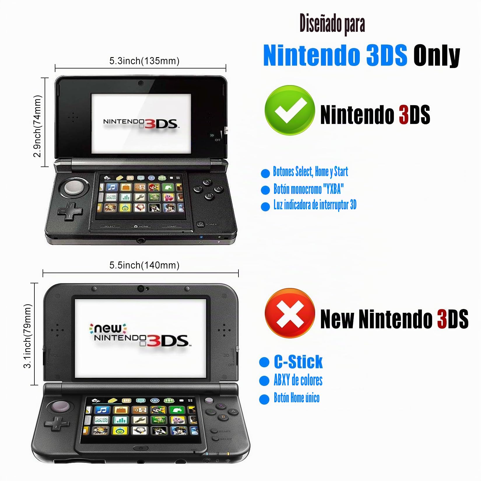 VSEER - Carcasa rígida transparente para Nintendo 3DS, diseño de 3DS