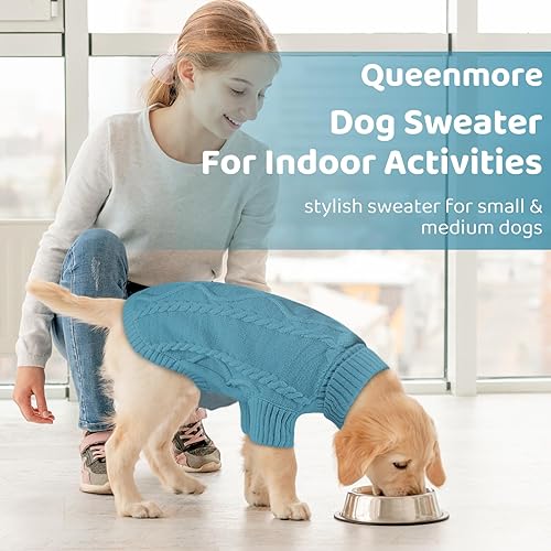 Miniatura 7 de Queenmore Suéter pequeño para perro, ropa de punto trenzado para clima frío, ropa clásica de cuello alto grueso y cálida para chihuahua, bulldog,