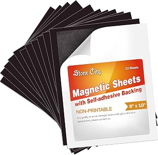 STONE CITY Magnetic Sheets 8x10 Inch, 12 Pack Magnet Sheets with Adhesive, Cuttable and Flexible for Crafts, Photos, Fridge