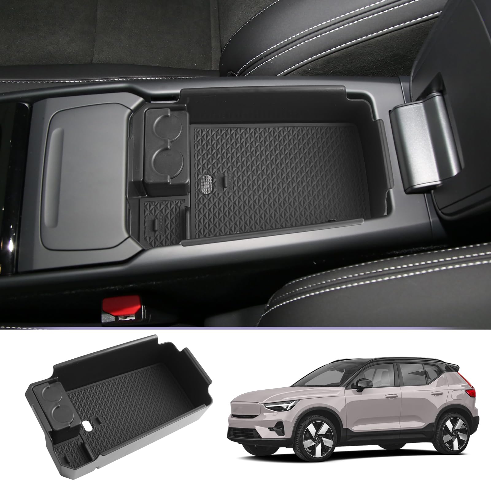 LUWU Kompatybilny z Volvo XC40 C40 2018-2023 2024 2025 konsola środkowa, pudełko do przechowywania, Volvo C40, schowek na rękawiczki, organizer z antypoślizgową matą, akcesoria do wnętrz