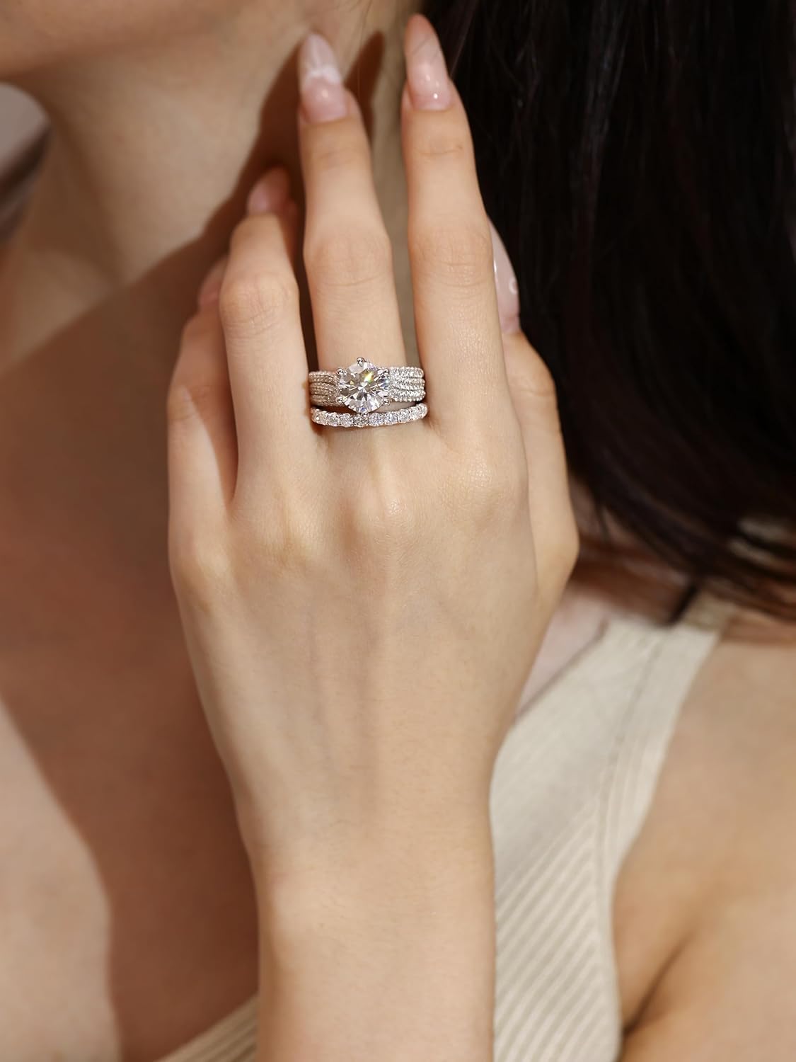 3ct Moissanite Engagement Rings for Women, 9MM Center Stone, D Color VVS1 Round Lab Created Moissanite Wedding Promise Proposal Rings for Women Her, Anniversary Luxurious Bridal Gift - Image 3