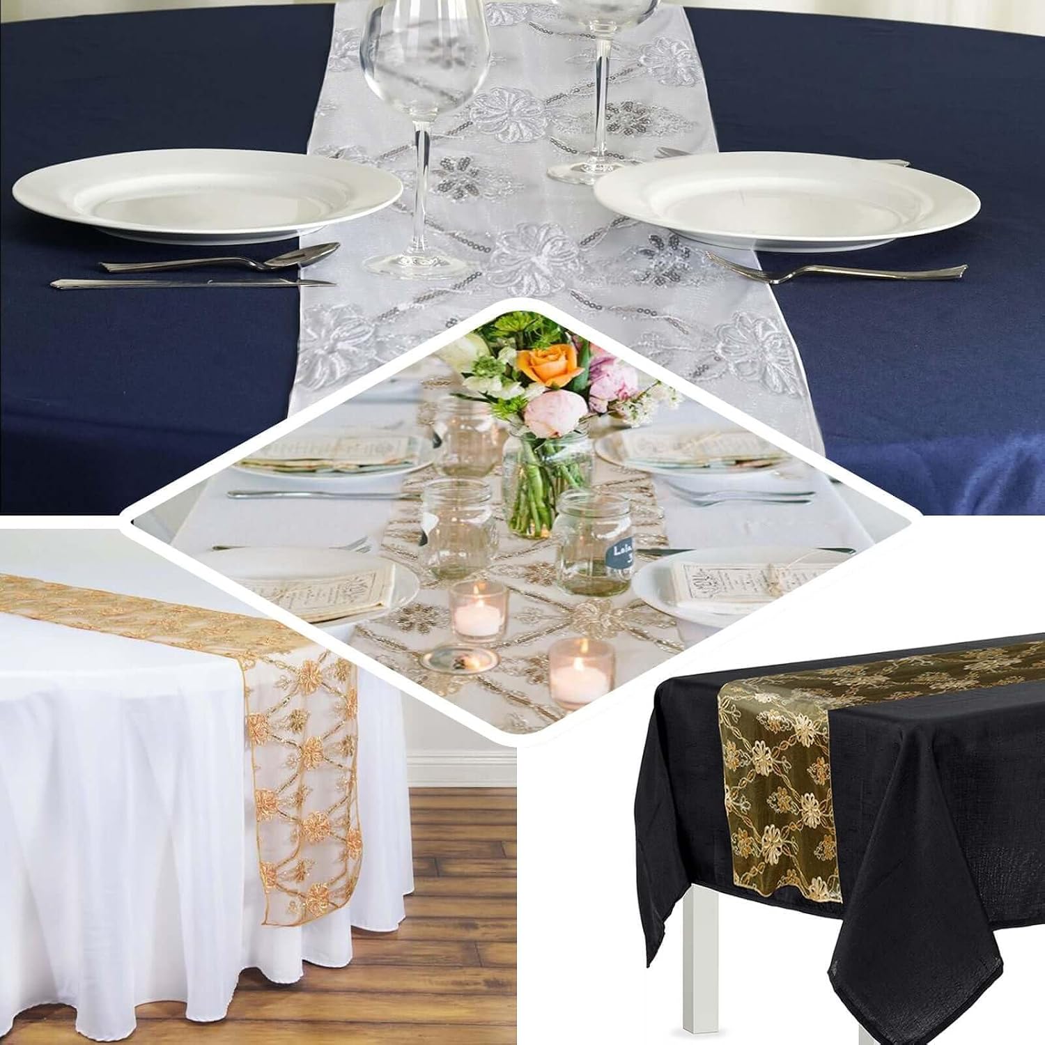 Efavormart Extravagant Fashionista Style Table Runner for Weddings Decor Fit Rectangle and Round Table - Champagne Lace Netting